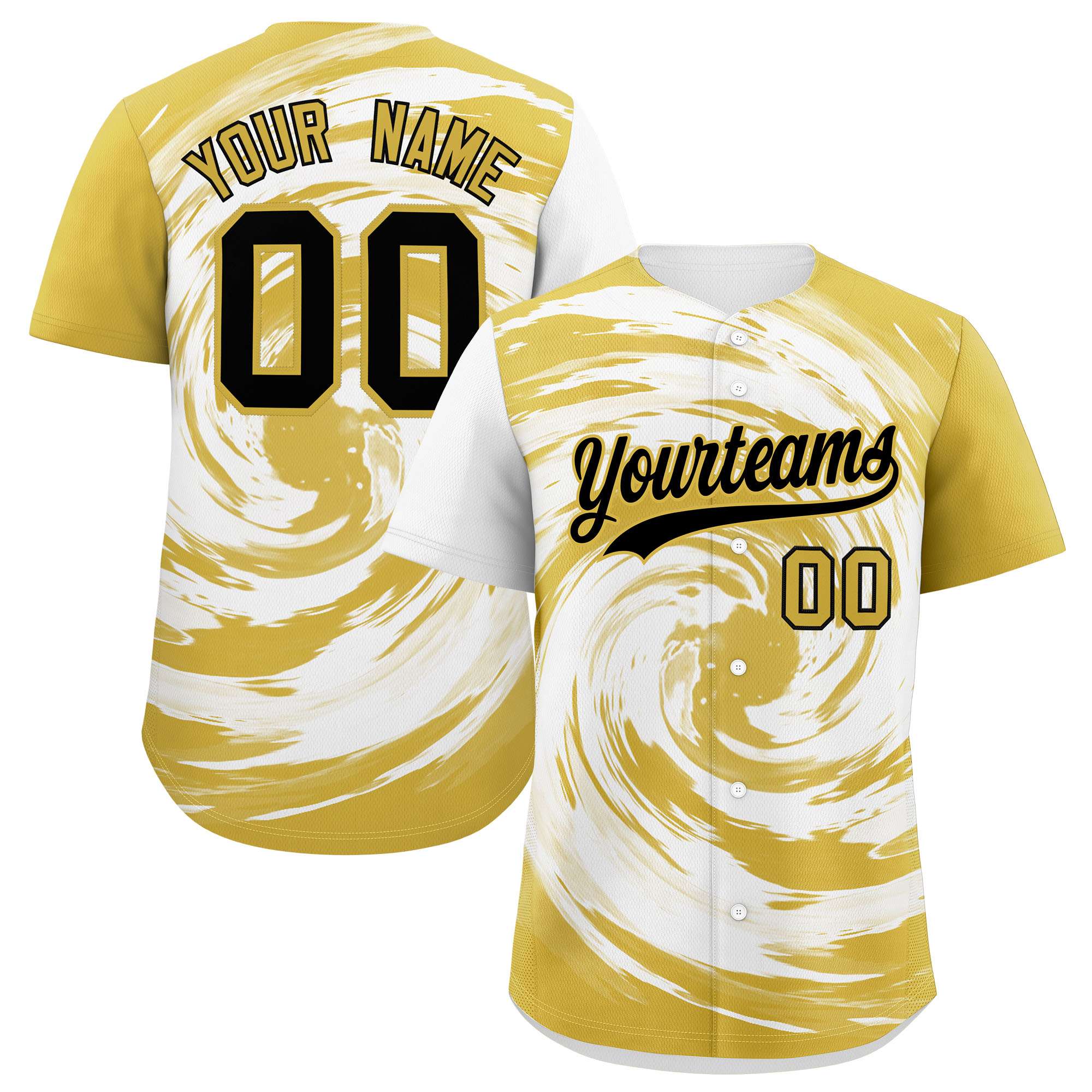 Custom White Old Gold Swirl Graffiti Pattern Authentic Baseball Jersey