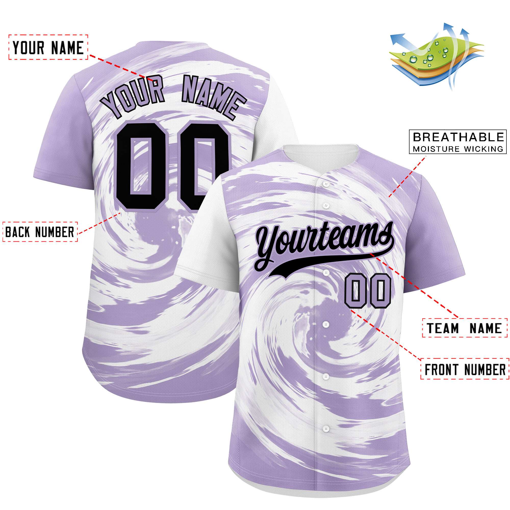 Custom White Light Purple Swirl Graffiti Pattern Authentic Baseball Jersey