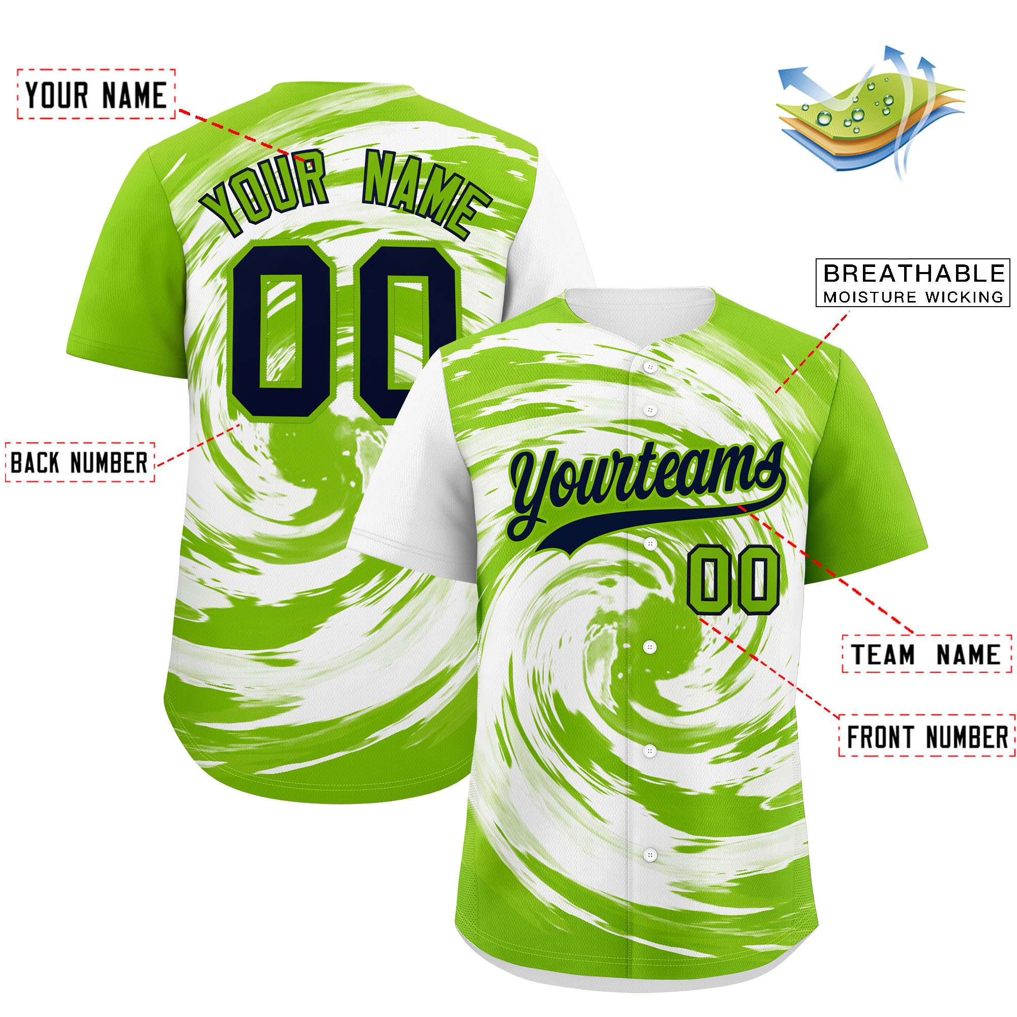 Custom White Neon Green Swirl Graffiti Pattern Authentic Baseball Jersey