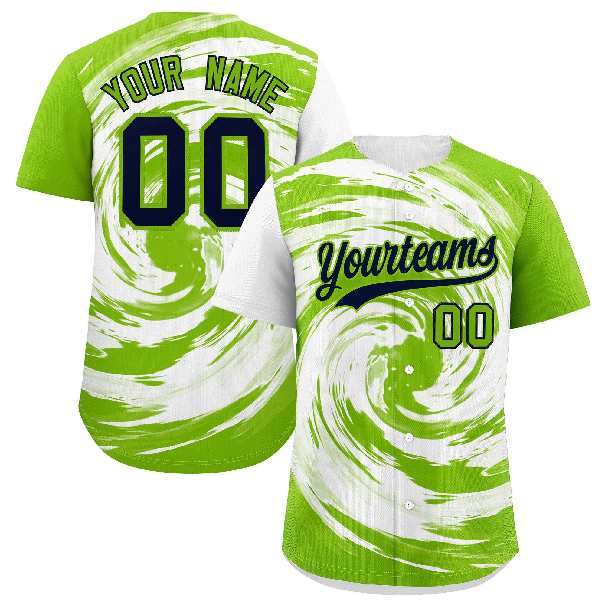 Custom White Neon Green Swirl Graffiti Pattern Authentic Baseball Jersey