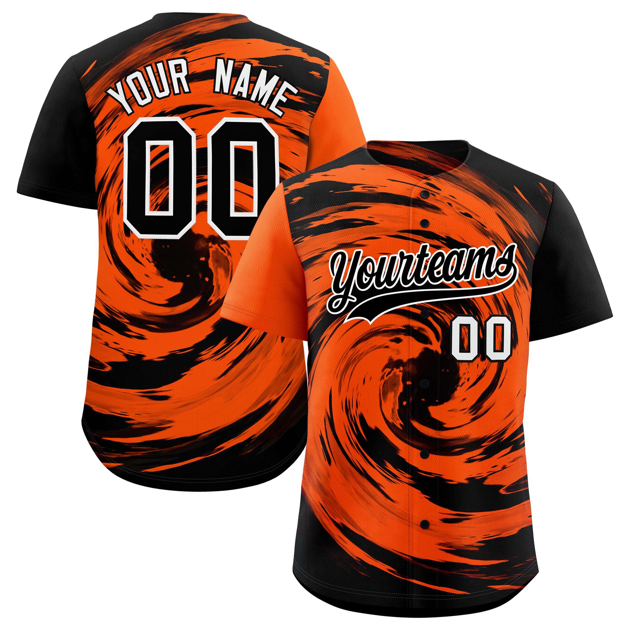 Custom Orange Black Swirl Graffiti Pattern Authentic Baseball Jersey