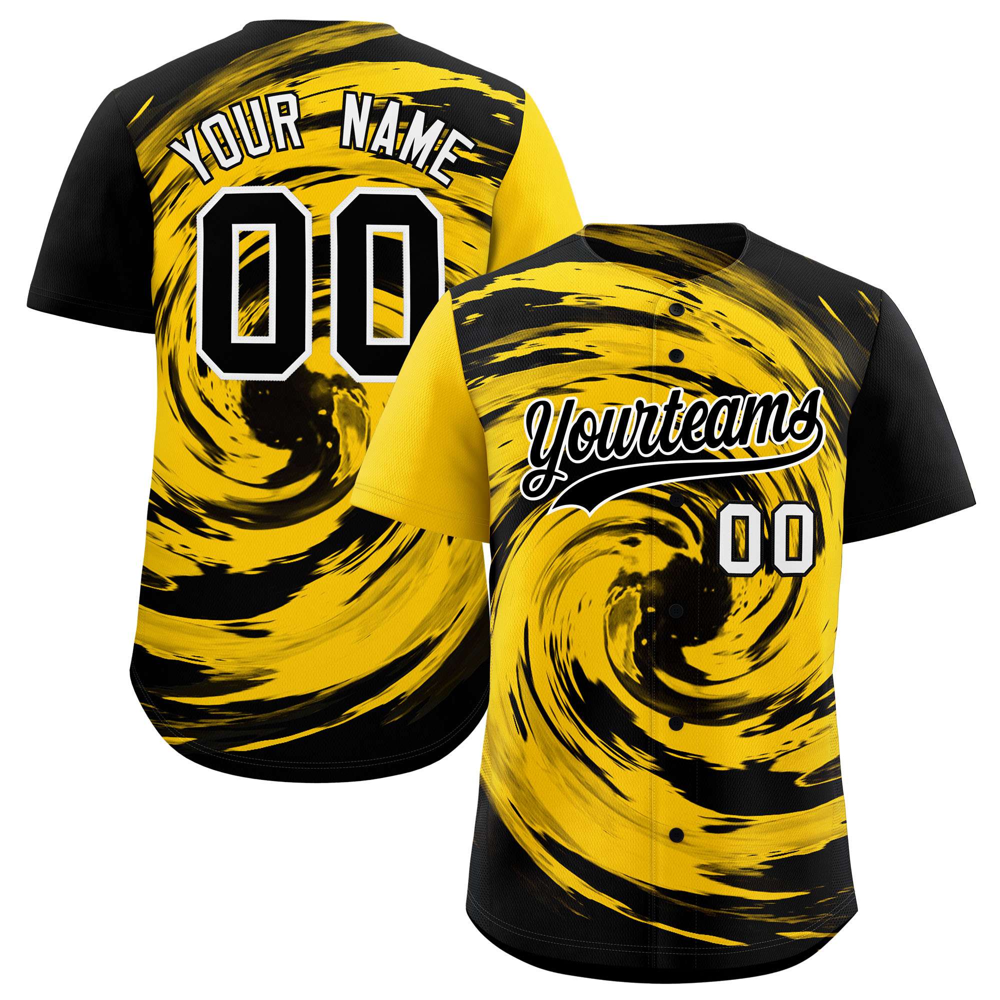 Custom Gold Black Swirl Graffiti Pattern Authentic Baseball Jersey