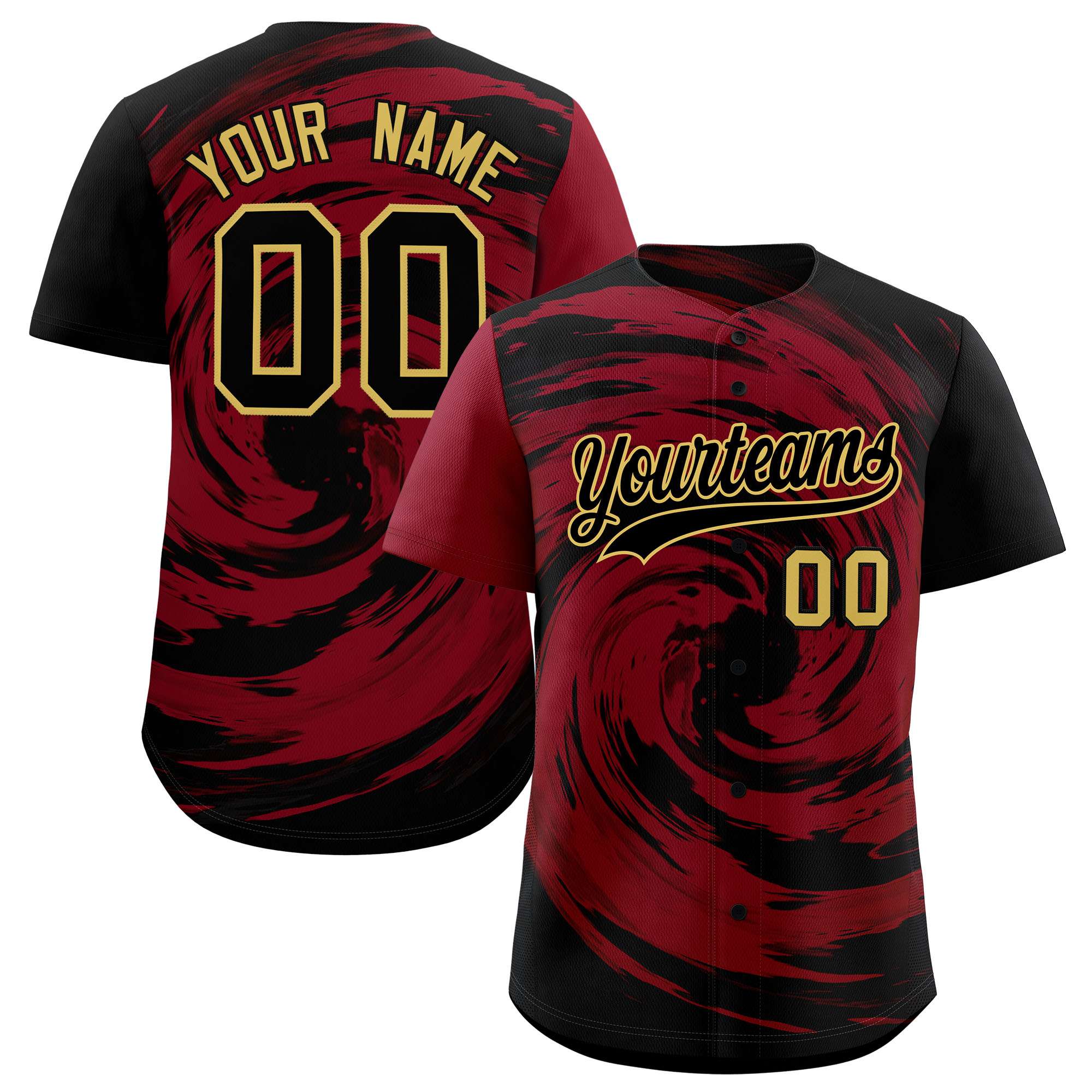 Custom Crimson Black Swirl Graffiti Pattern Authentic Baseball Jersey