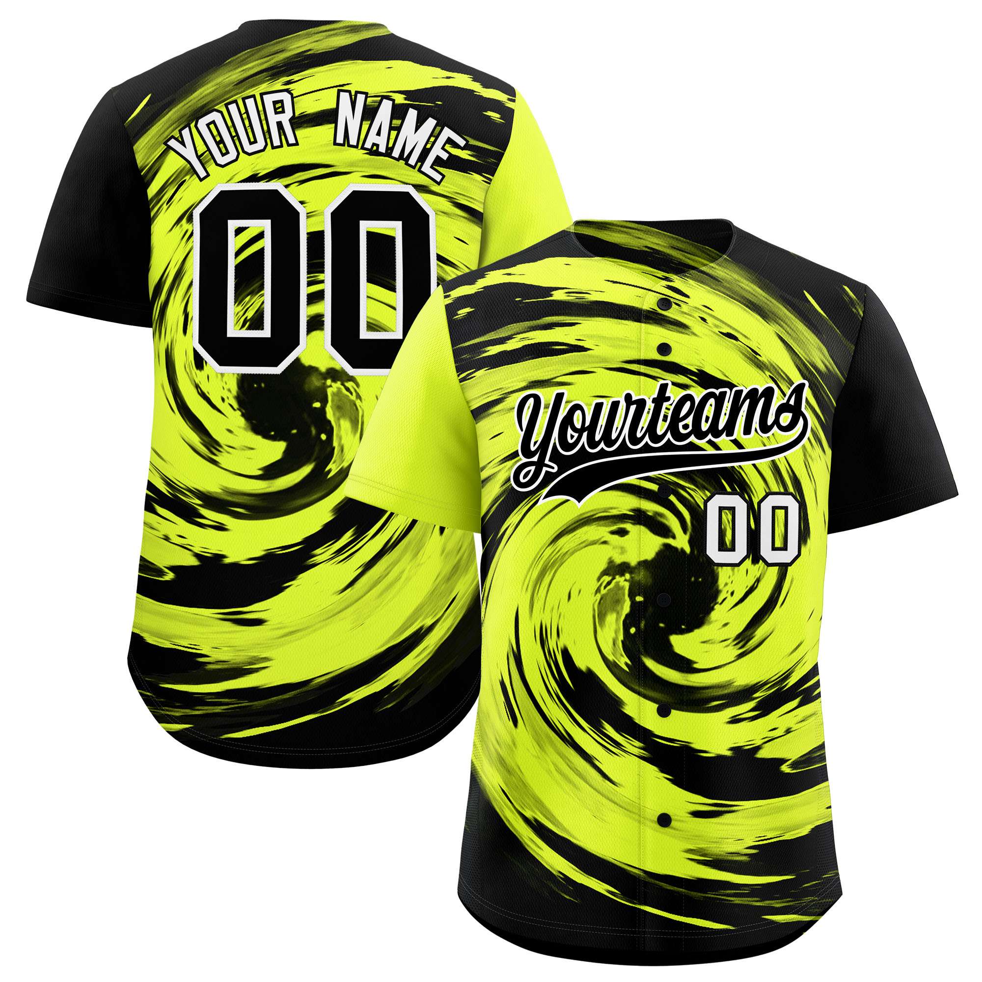 Custom Green Black Swirl Graffiti Pattern Authentic Baseball Jersey