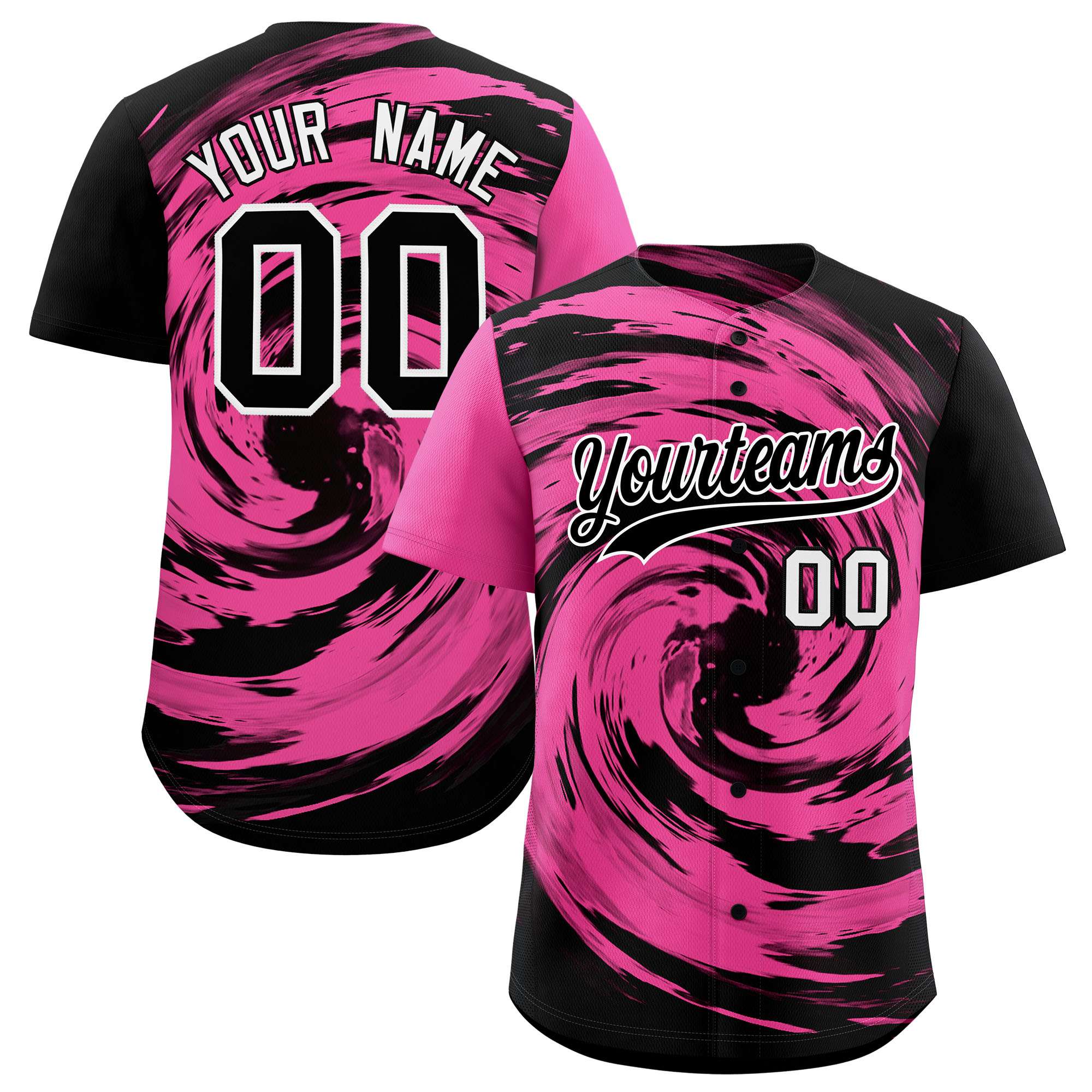 Custom Pink Black Swirl Graffiti Pattern Authentic Baseball Jersey