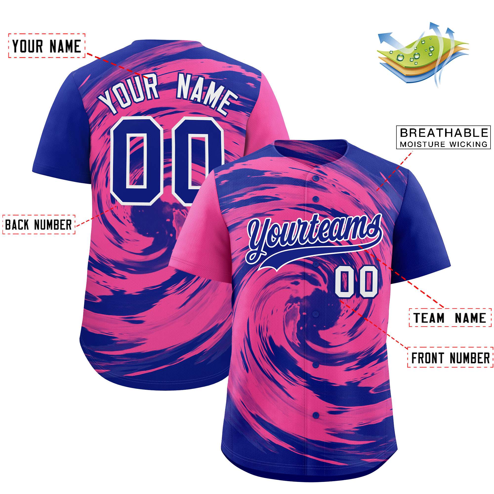 Custom Pink Royal Swirl Graffiti Pattern Authentic Baseball Jersey