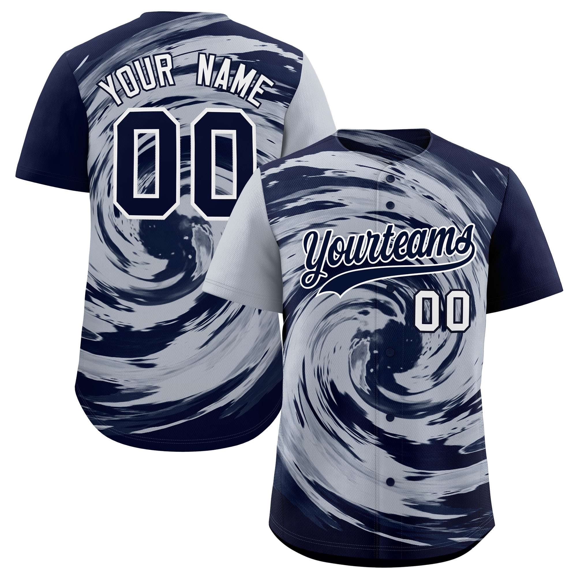 Custom Silver Navy Swirl Graffiti Pattern Authentic Baseball Jersey