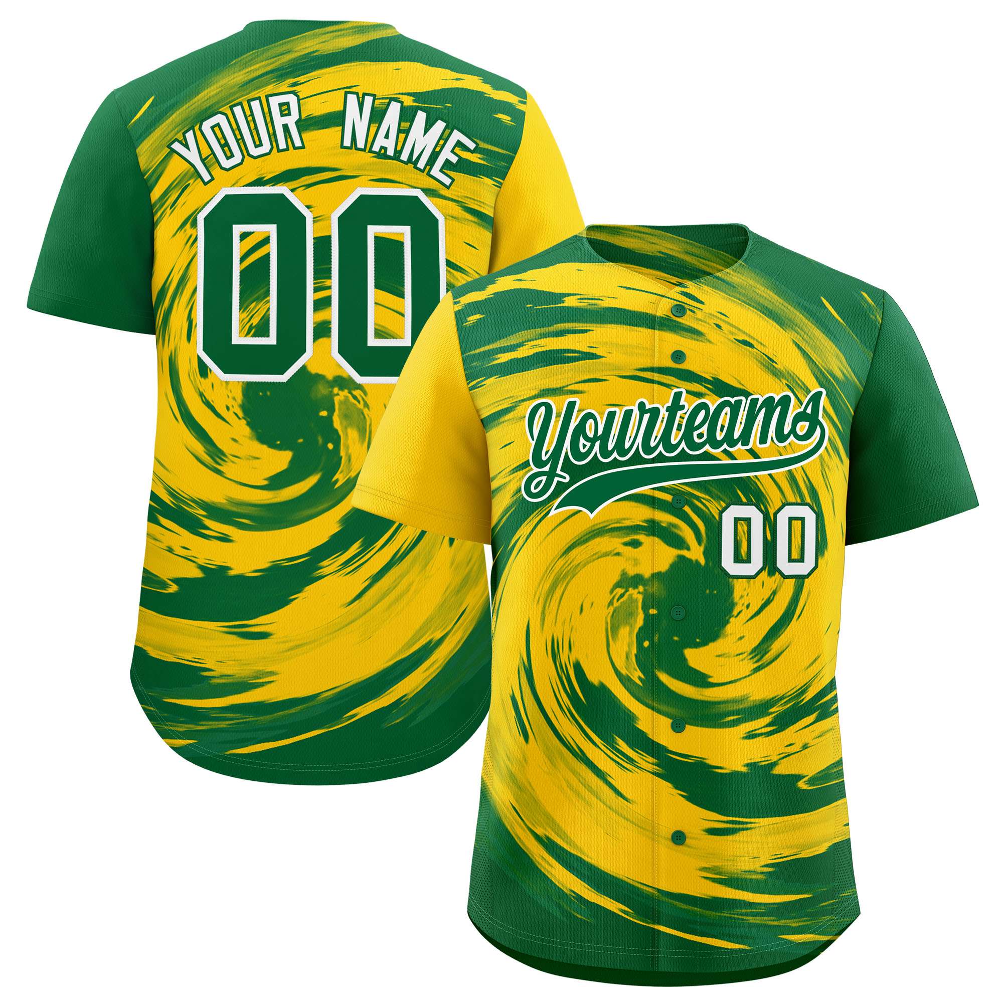 Custom Gold Kelly Green Swirl Graffiti Pattern Authentic Baseball Jersey