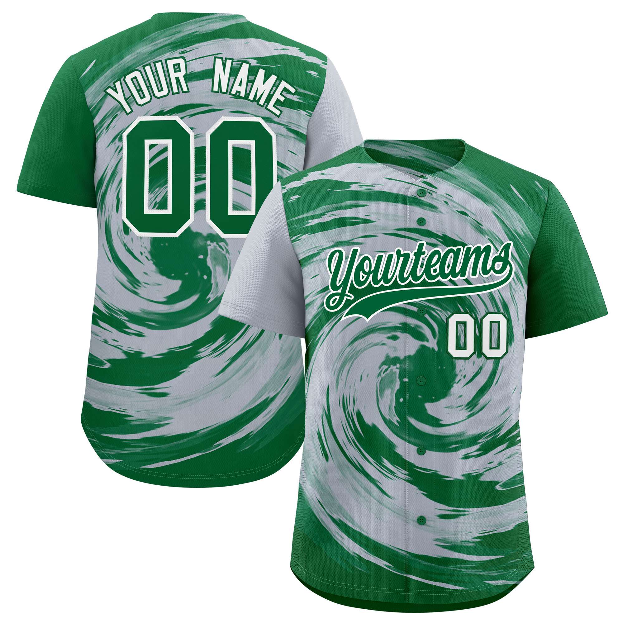 Custom Silver Kelly Green Swirl Graffiti Pattern Authentic Baseball Jersey