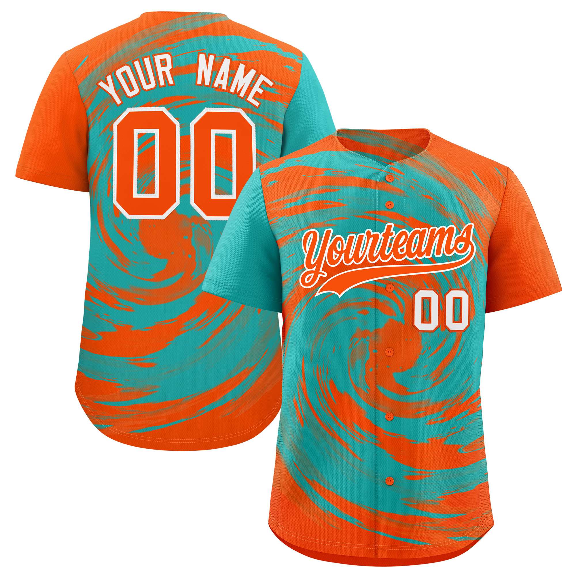 Custom Aqua Orange Swirl Graffiti Pattern Authentic Baseball Jersey