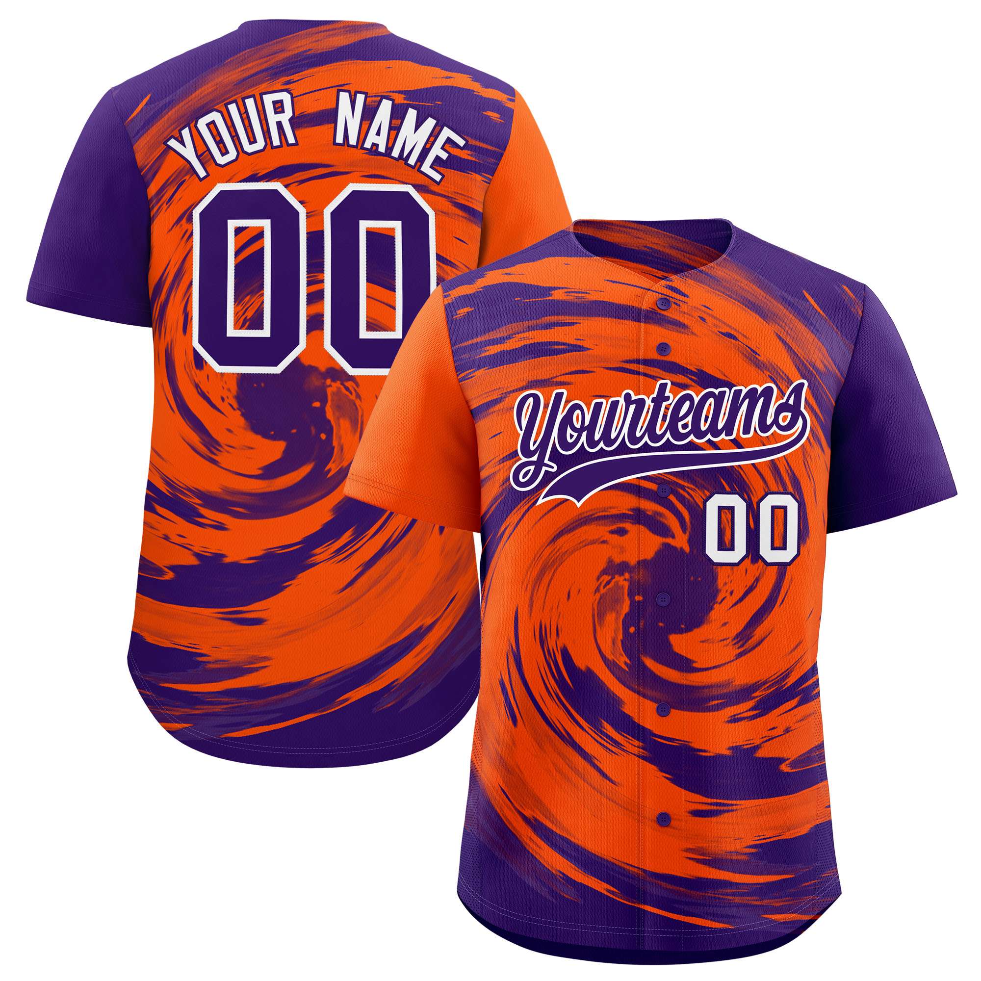 Custom Purple Orange Swirl Graffiti Pattern Authentic Baseball Jersey