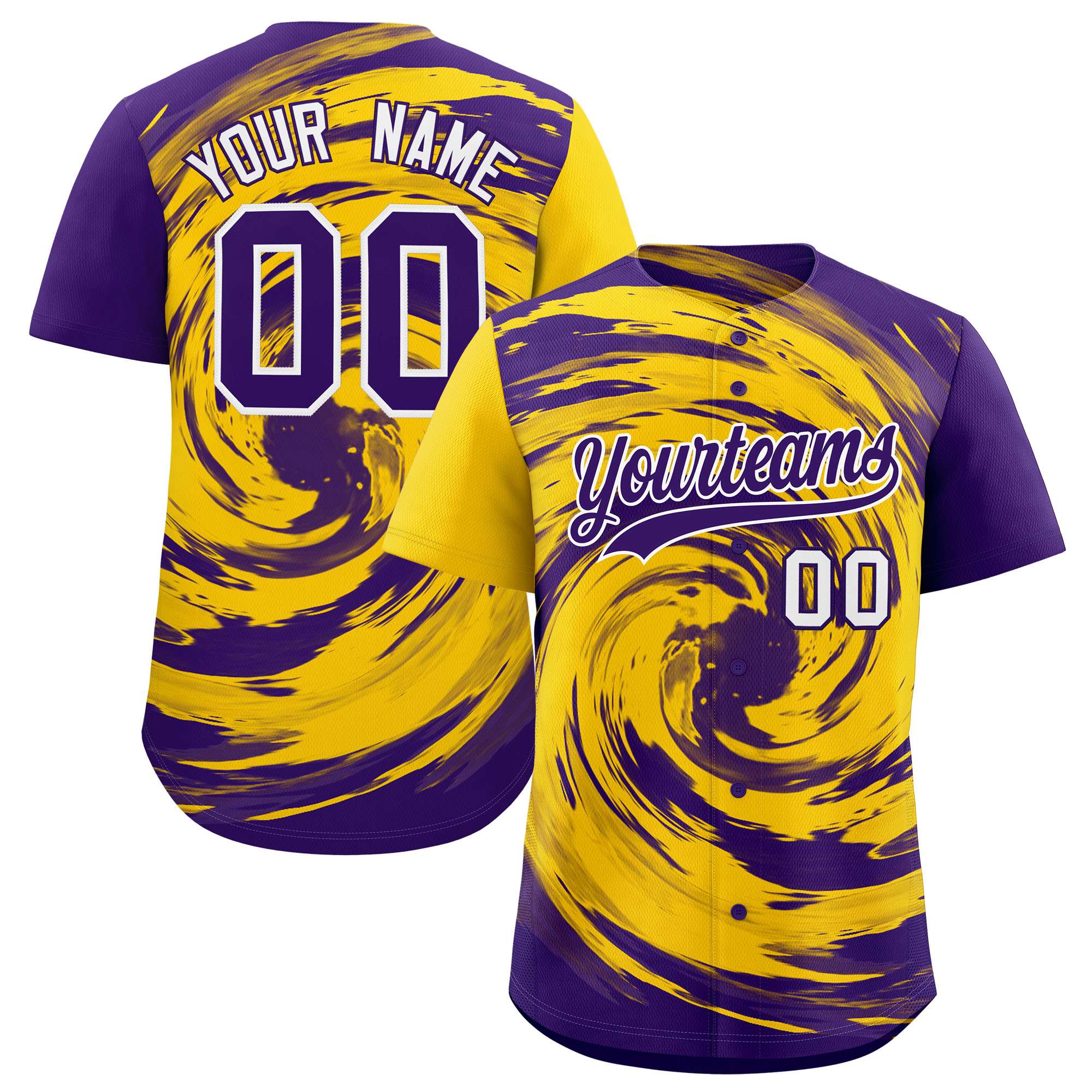 Custom Gold Purple Swirl Graffiti Pattern Authentic Baseball Jersey