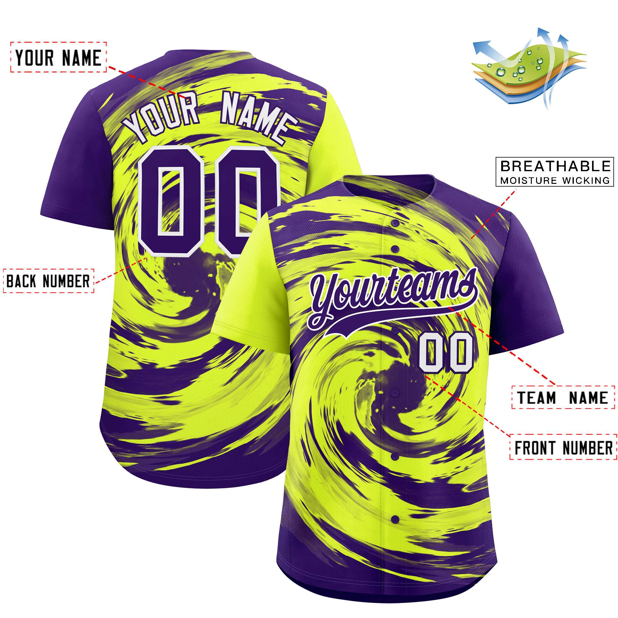 Custom Green Purple Swirl Graffiti Pattern Authentic Baseball Jersey