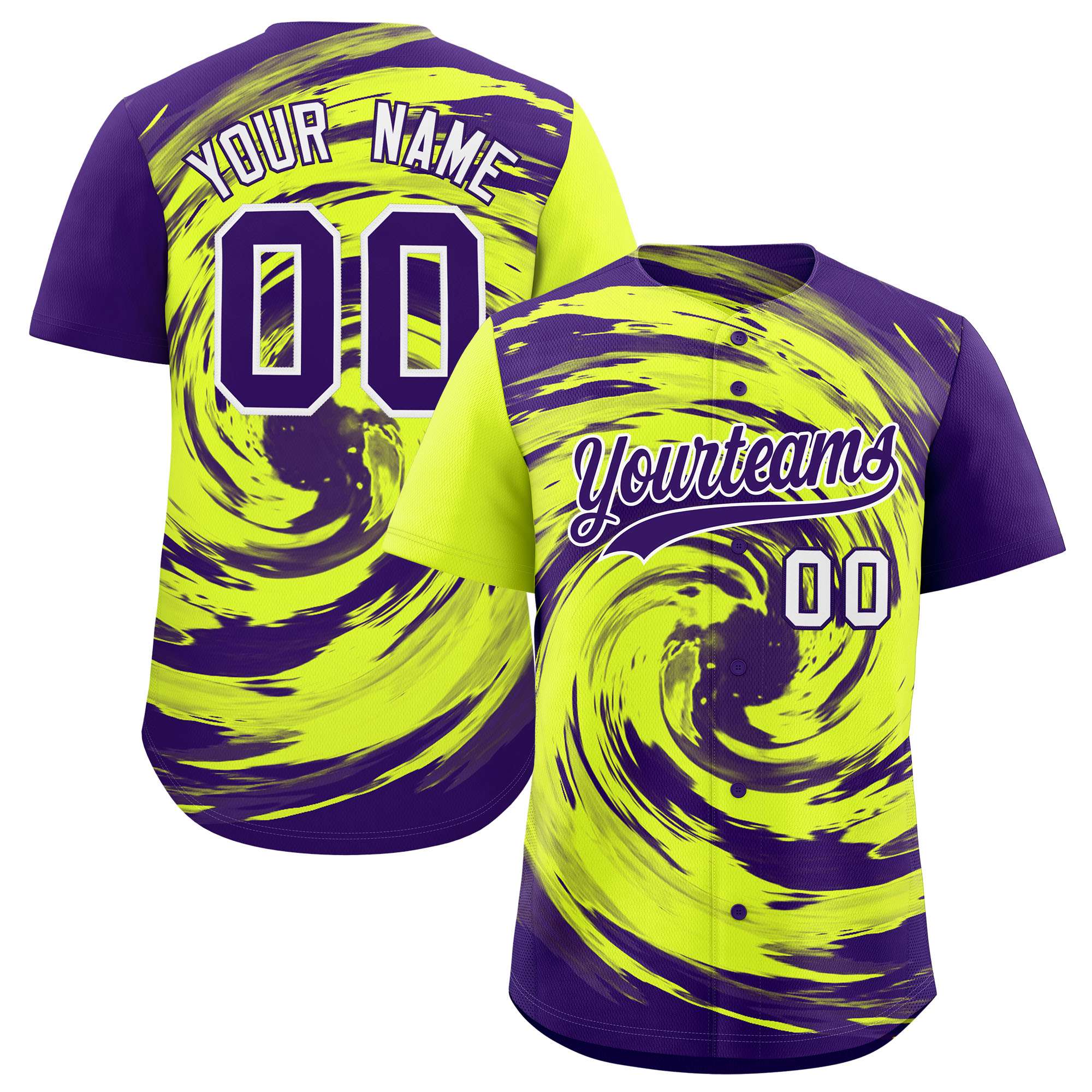 Custom Green Purple Swirl Graffiti Pattern Authentic Baseball Jersey