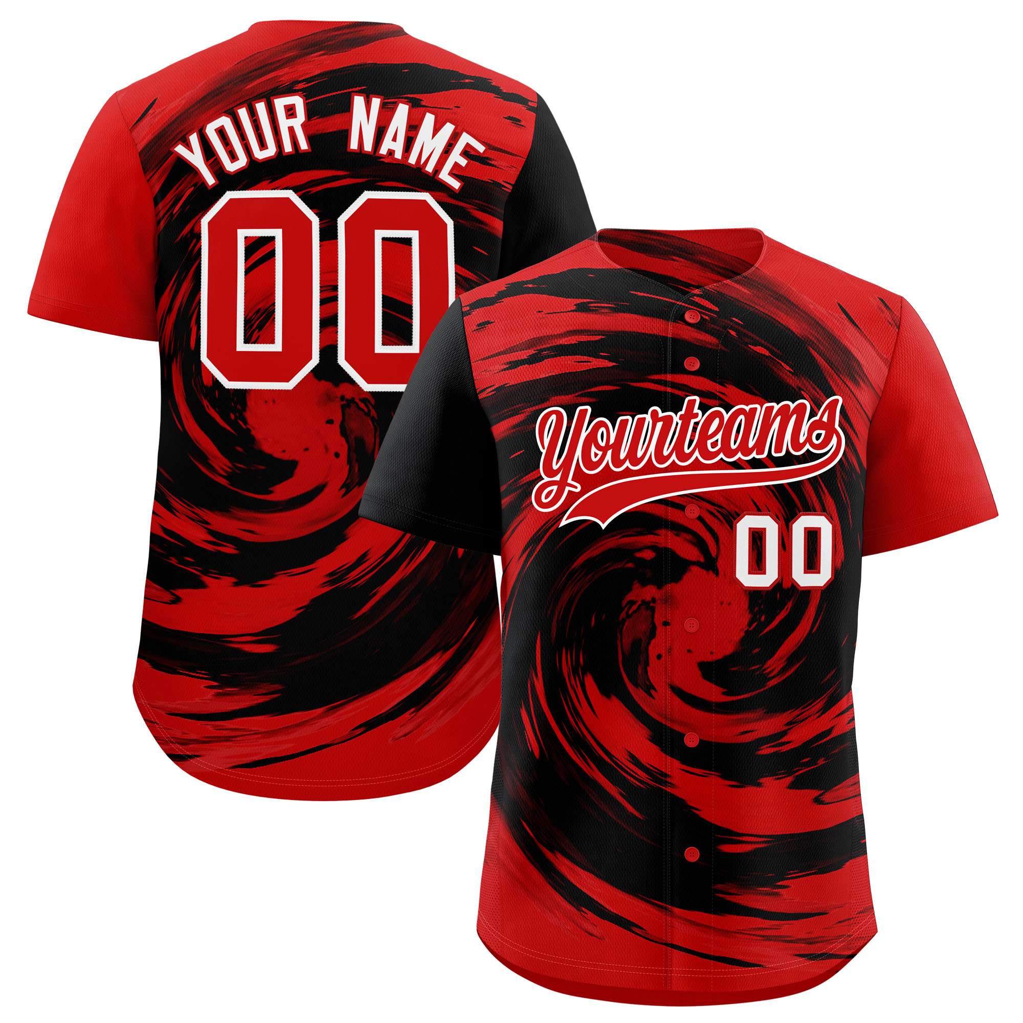 Custom Black Red Swirl Graffiti Pattern Authentic Baseball Jersey