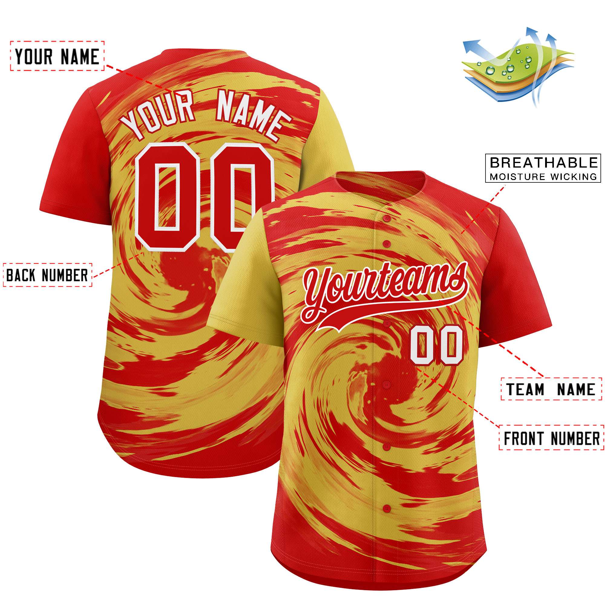 Custom Old Gold Red Swirl Graffiti Pattern Authentic Baseball Jersey