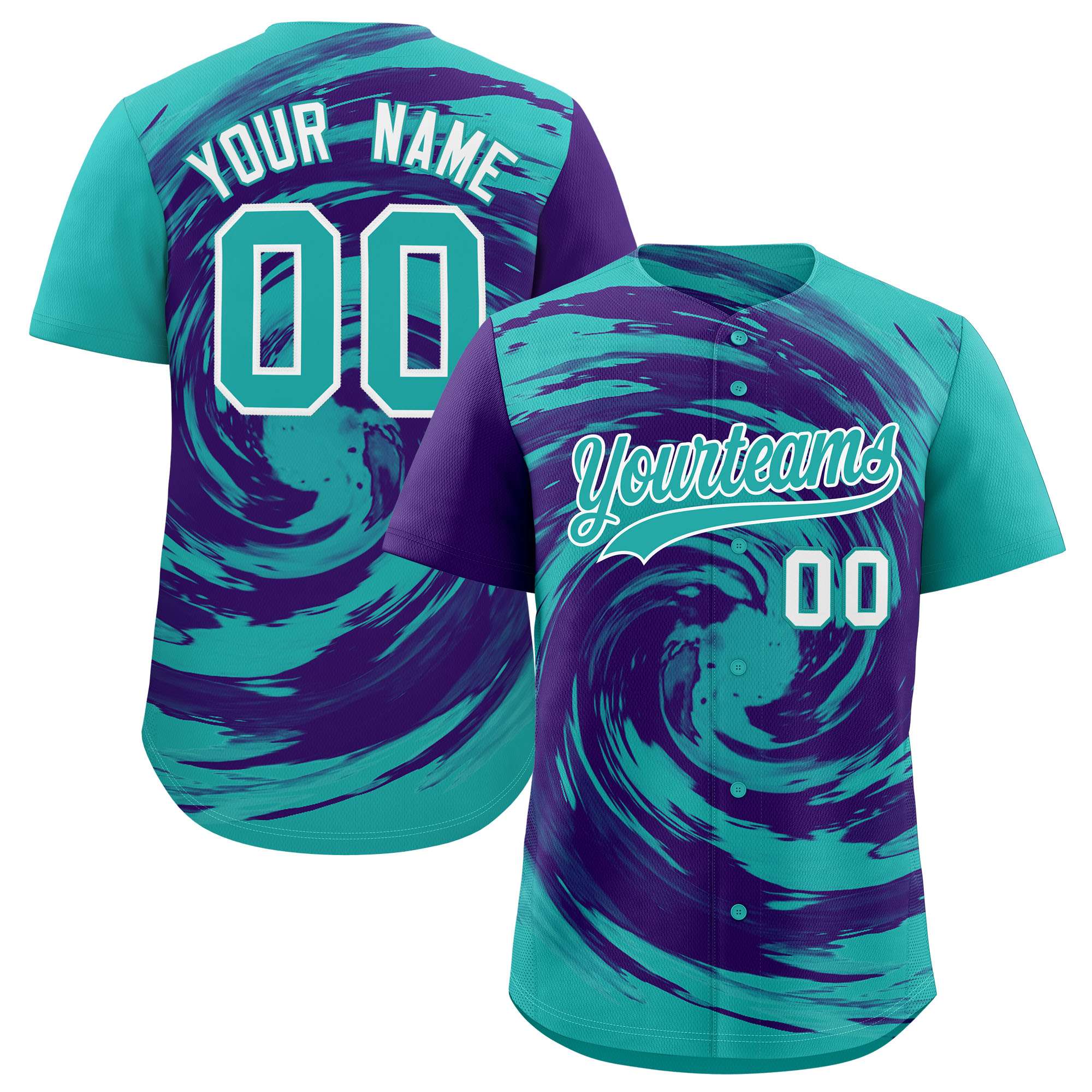 Custom Purple Aqua Swirl Graffiti Pattern Authentic Baseball Jersey