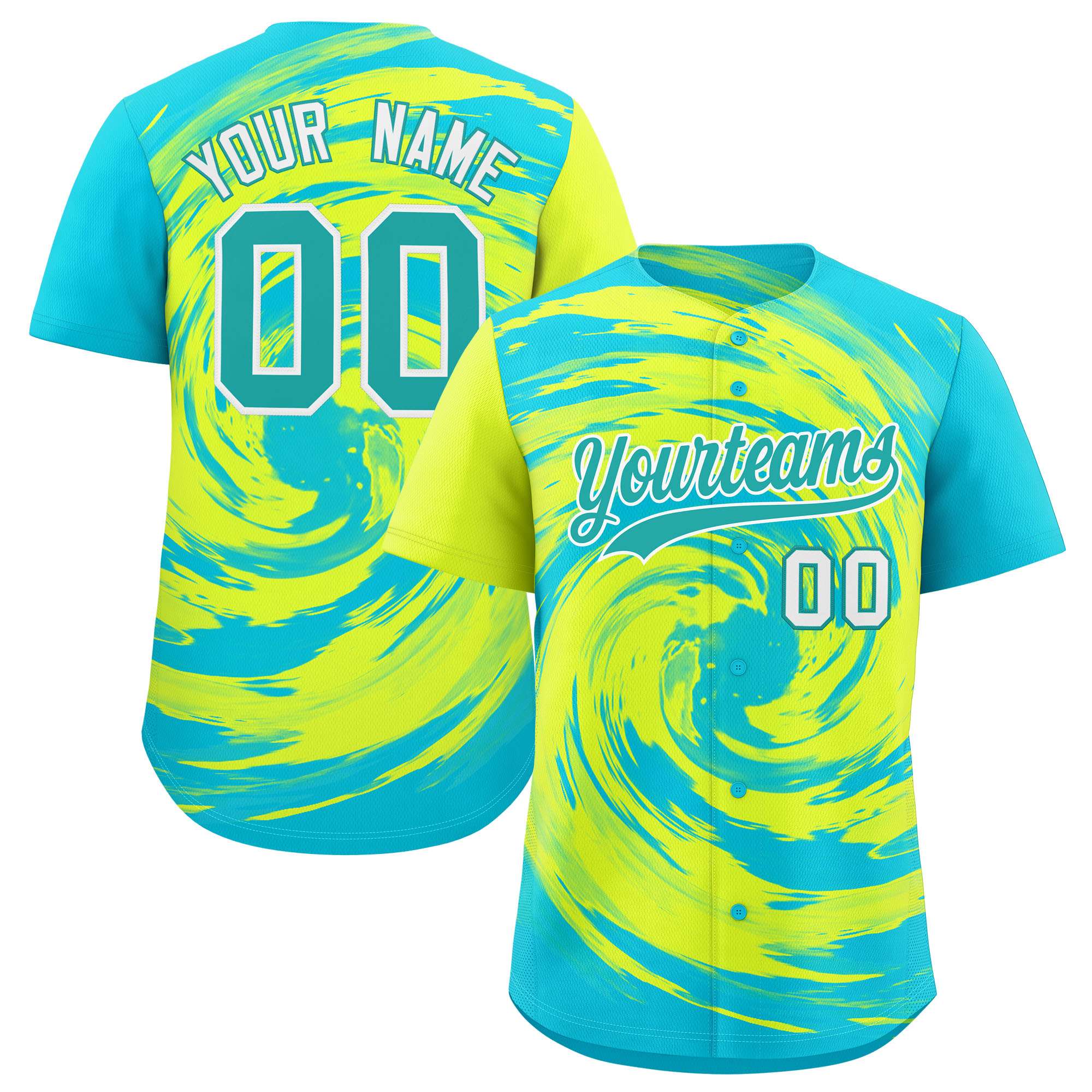 Custom Green Sky Blue Swirl Graffiti Pattern Authentic Baseball Jersey