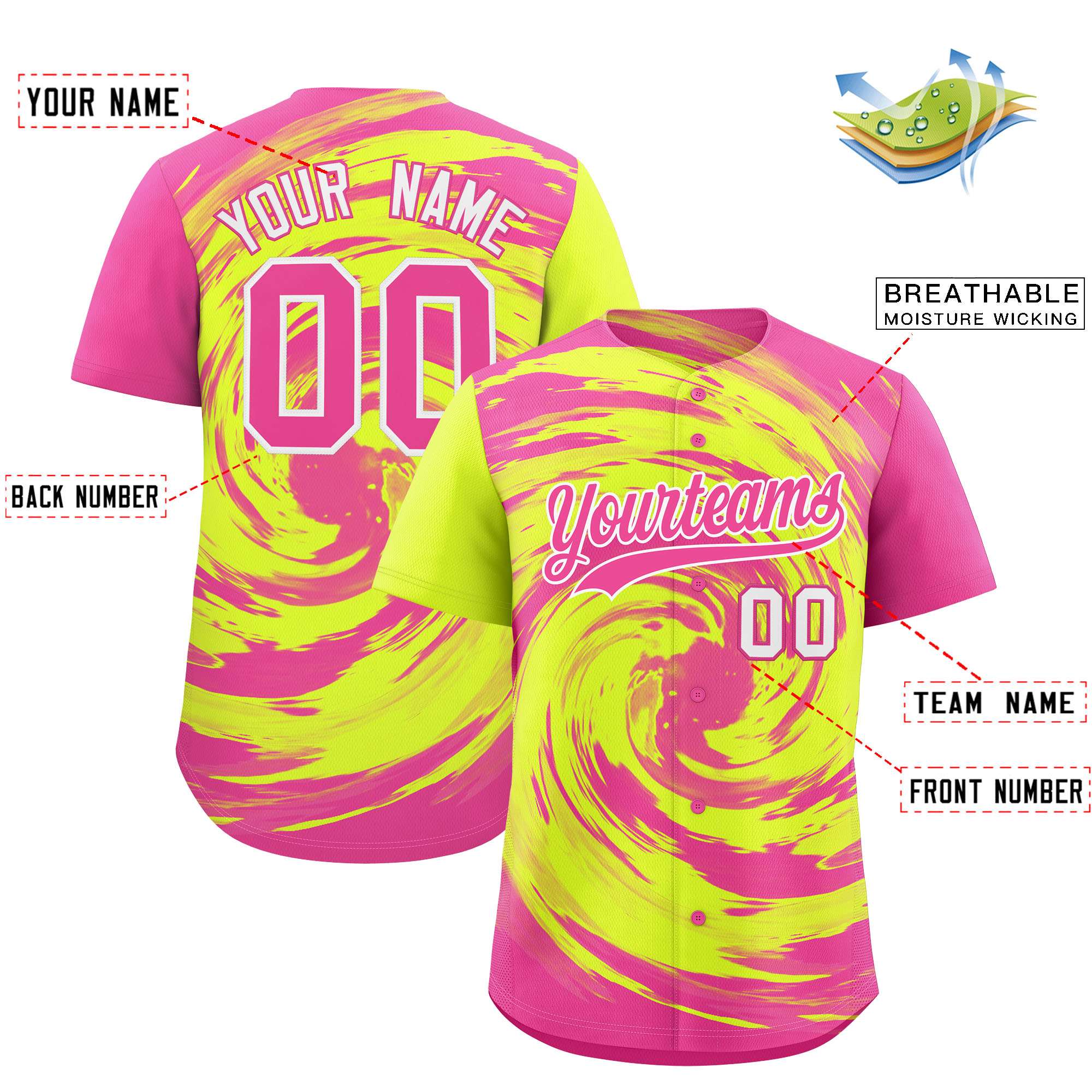 Custom Green Pink Swirl Graffiti Pattern Authentic Baseball Jersey