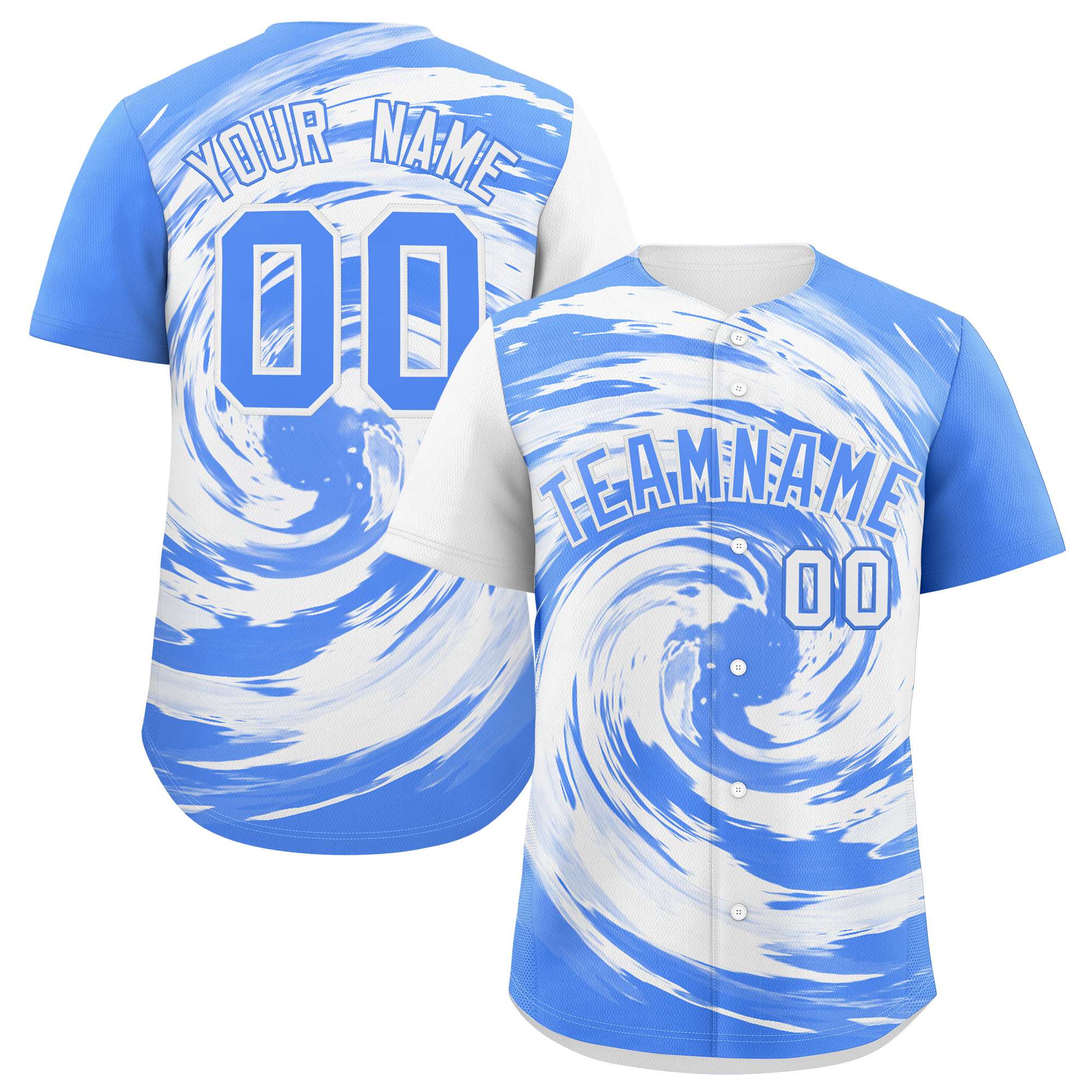 Custom White Powder Blue Swirl Graffiti Pattern Authentic Baseball Jersey