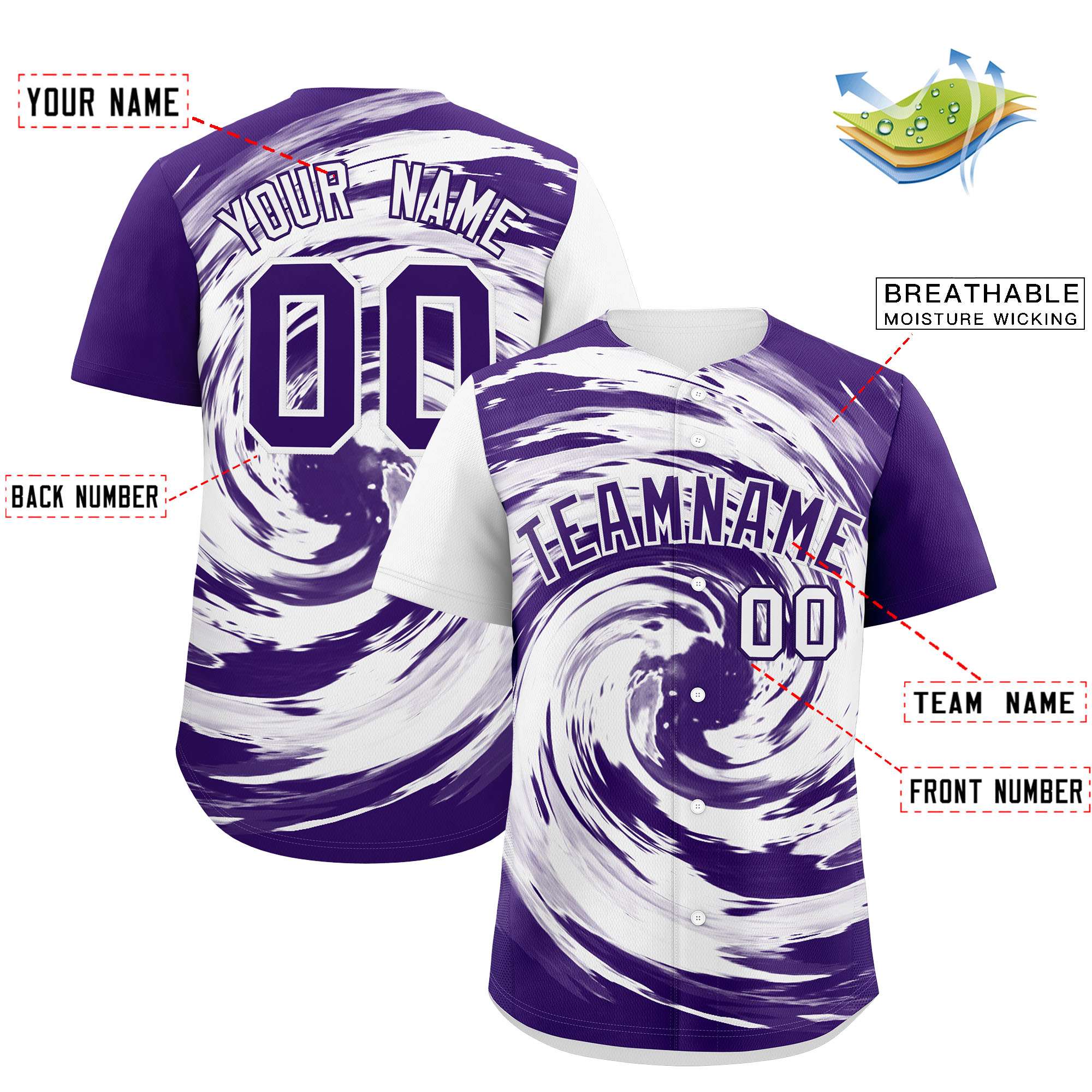 Custom White Purple Swirl Graffiti Pattern Authentic Baseball Jersey