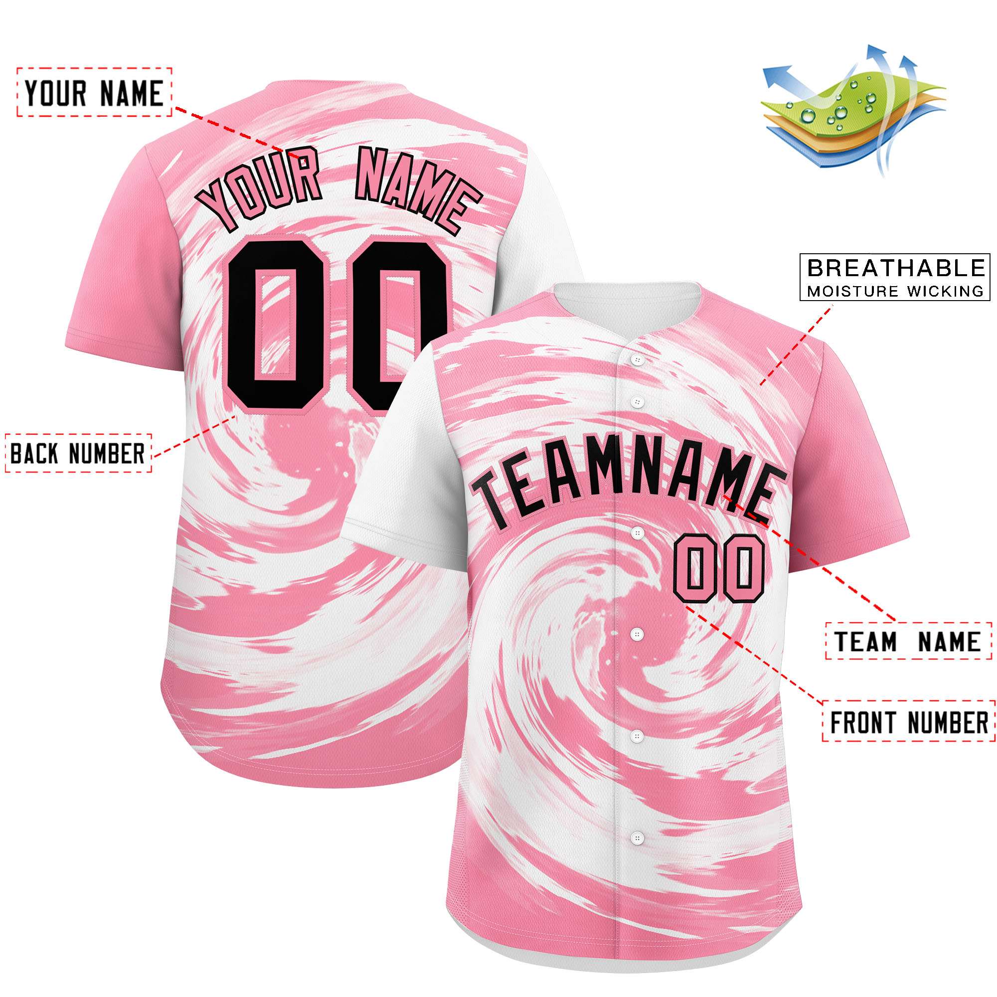 Custom White Light Pink Swirl Graffiti Pattern Authentic Baseball Jersey