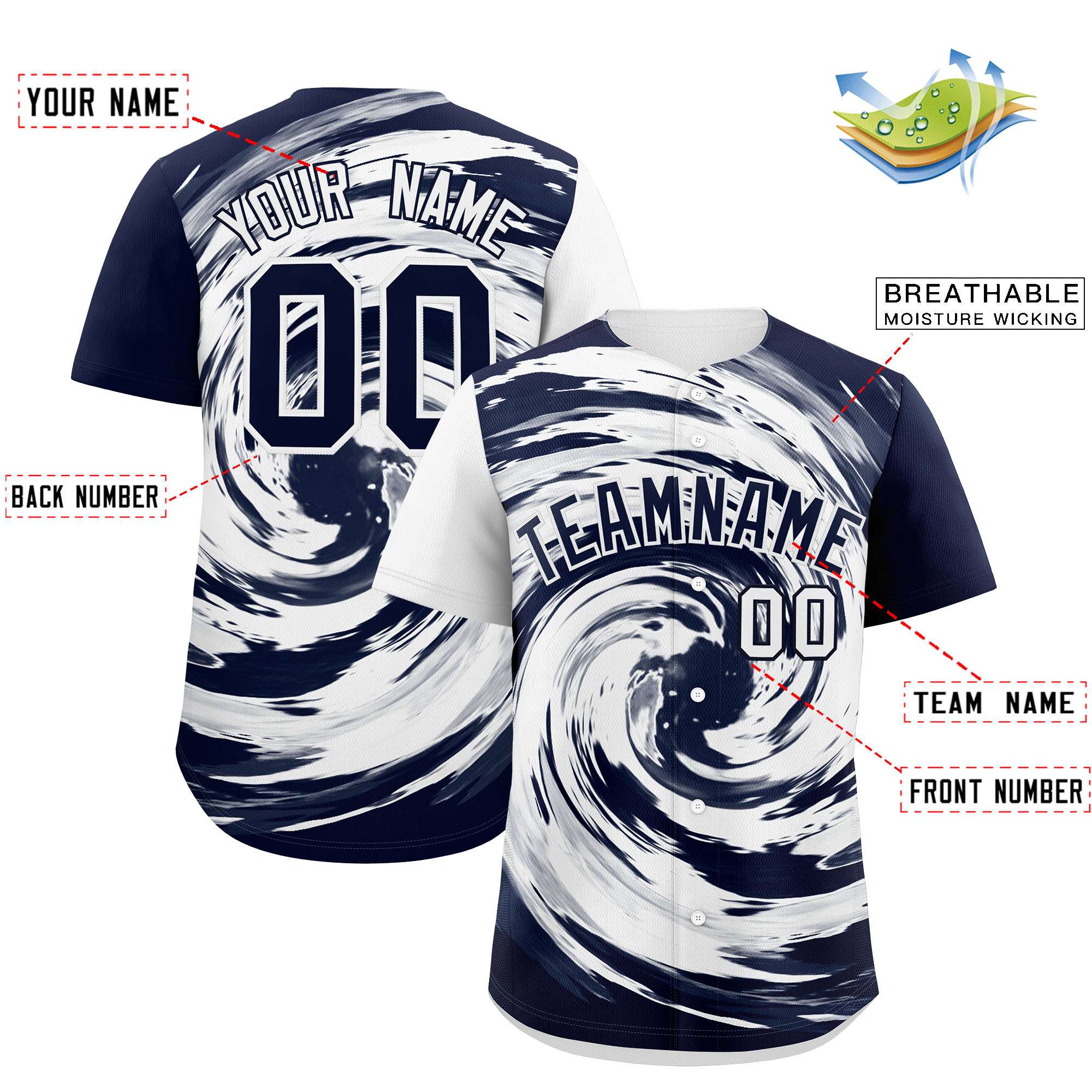 Custom White Navy Swirl Graffiti Pattern Authentic Baseball Jersey