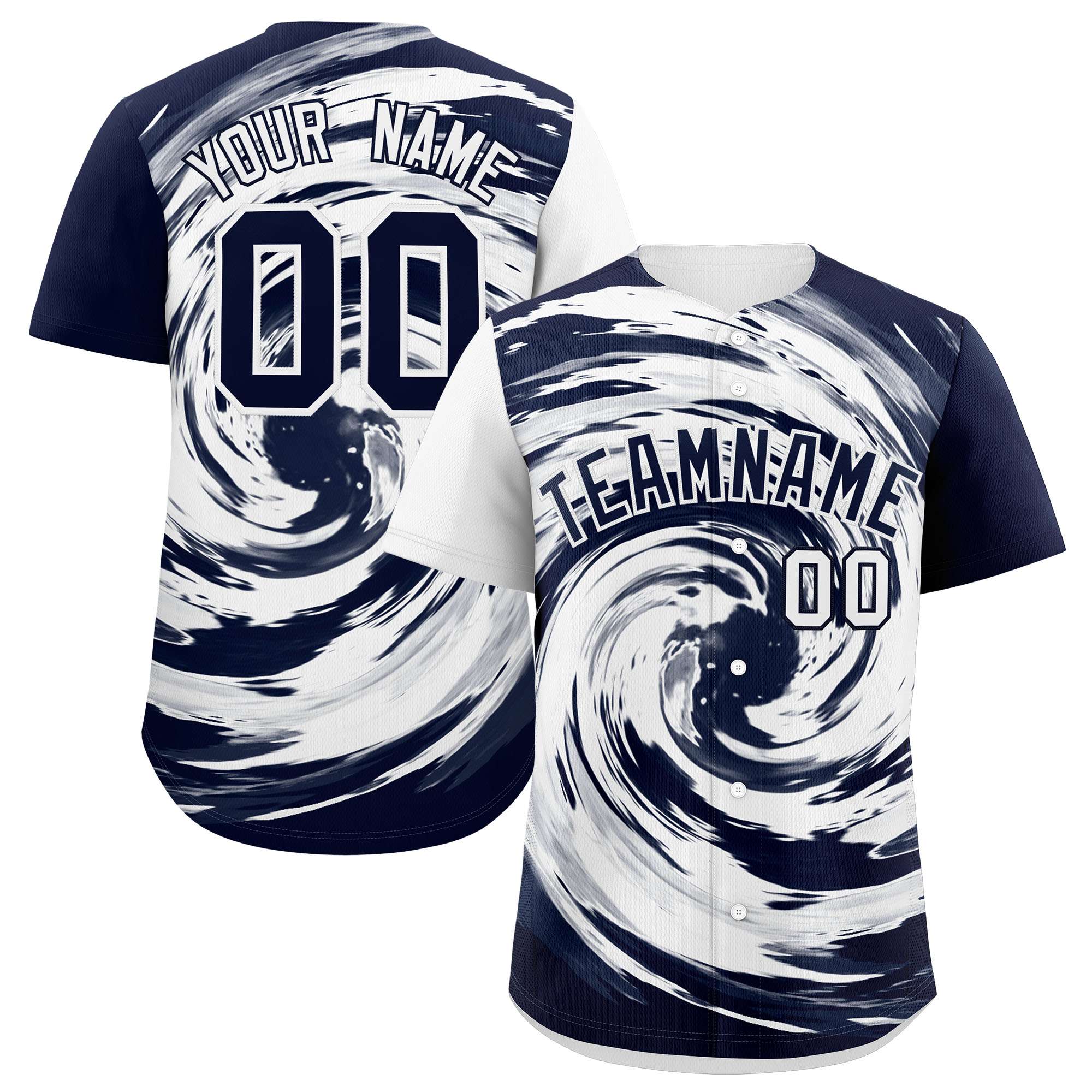 Custom White Navy Swirl Graffiti Pattern Authentic Baseball Jersey