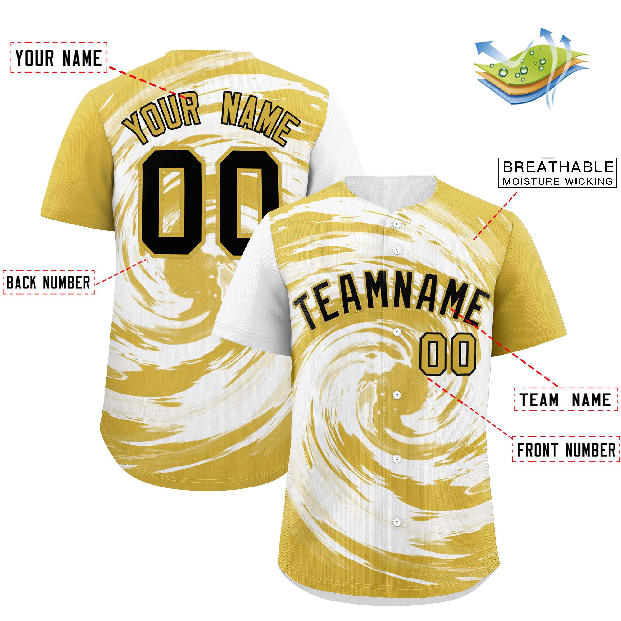 Custom White Old Gold Swirl Graffiti Pattern Authentic Baseball Jersey