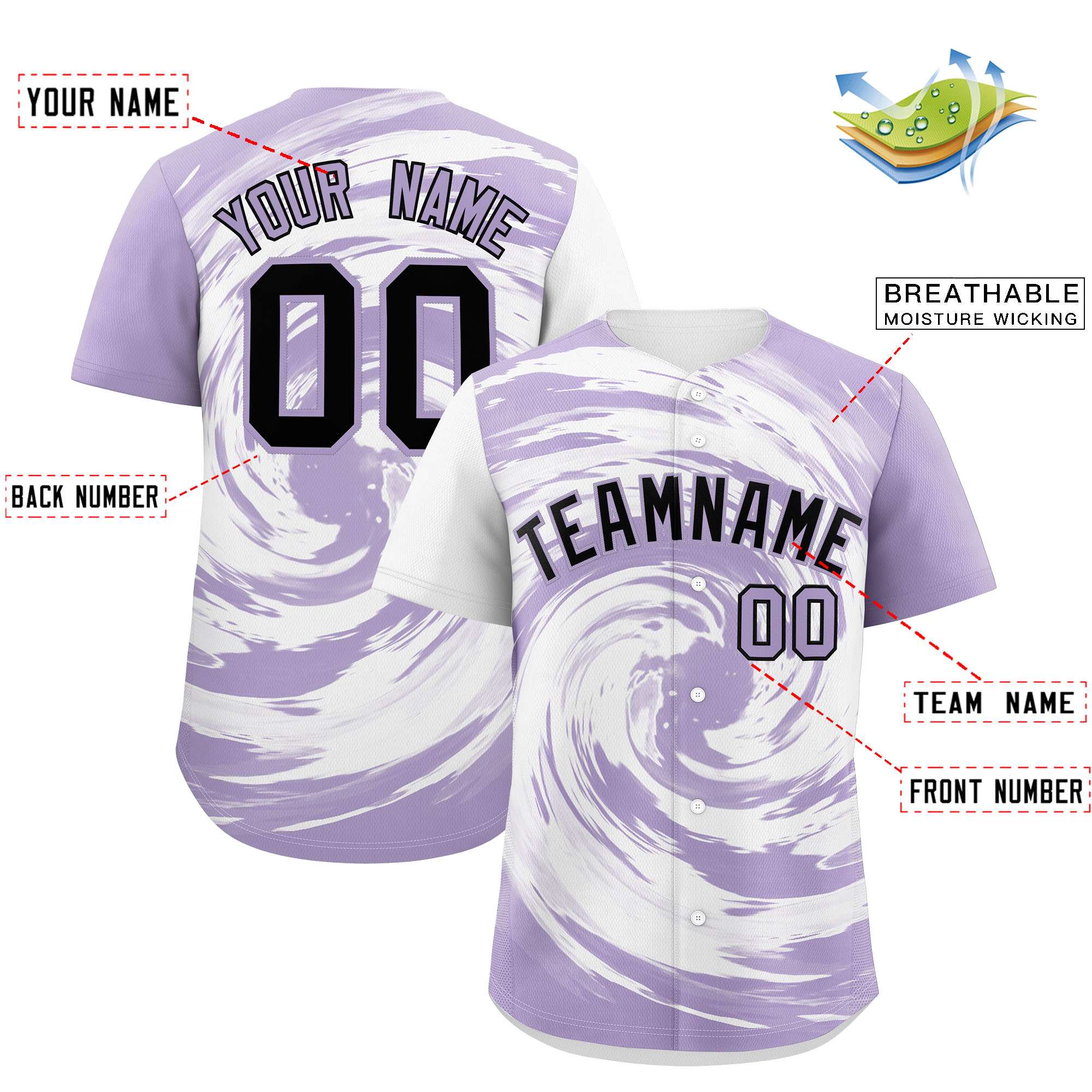 Custom White Light Purple Swirl Graffiti Pattern Authentic Baseball Jersey