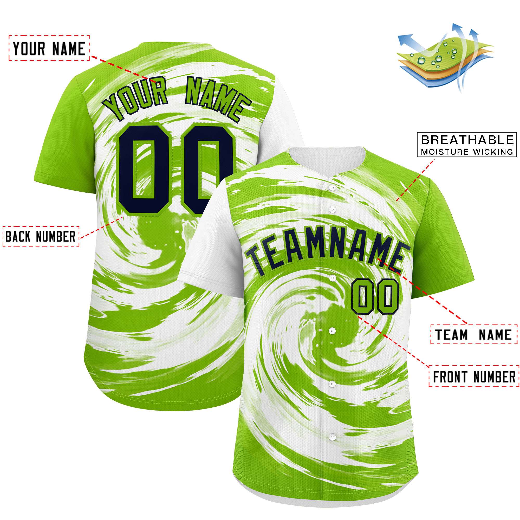 Custom White Neon Green Swirl Graffiti Pattern Authentic Baseball Jersey