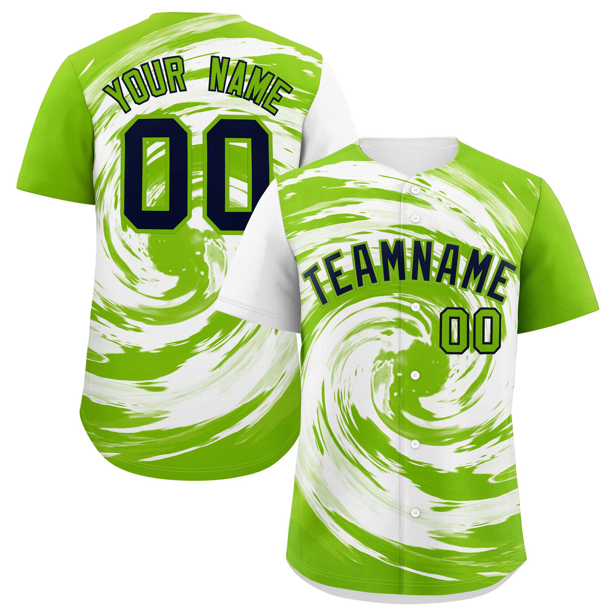 Custom White Neon Green Swirl Graffiti Pattern Authentic Baseball Jersey