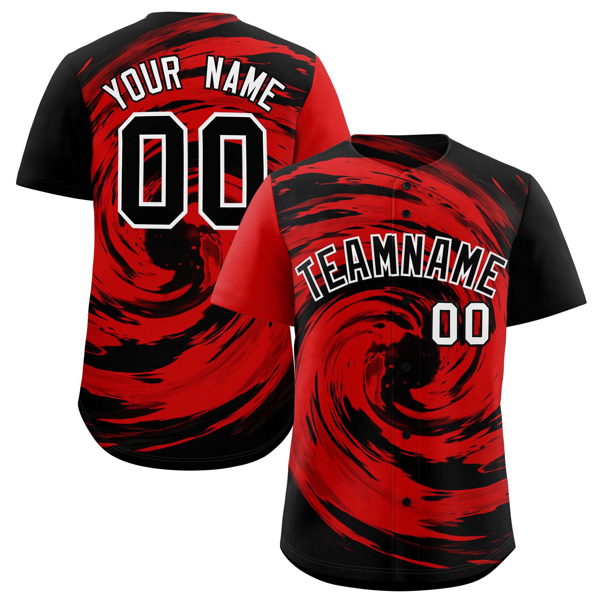 Custom Red Black Swirl Graffiti Pattern Authentic Baseball Jersey