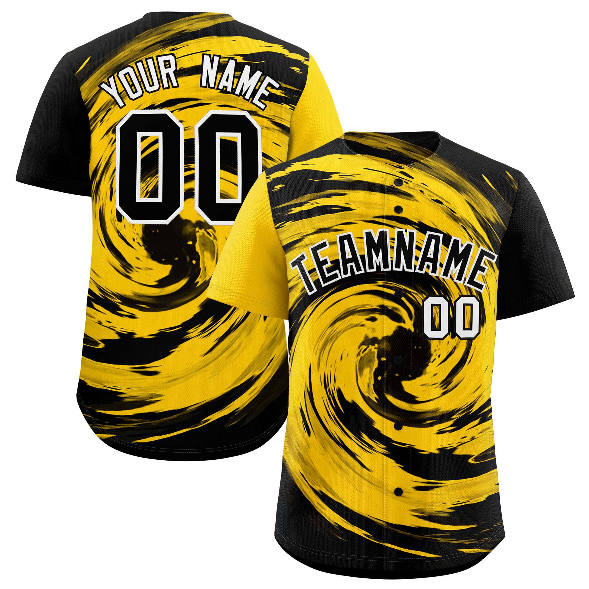 Custom Gold Black Swirl Graffiti Pattern Authentic Baseball Jersey