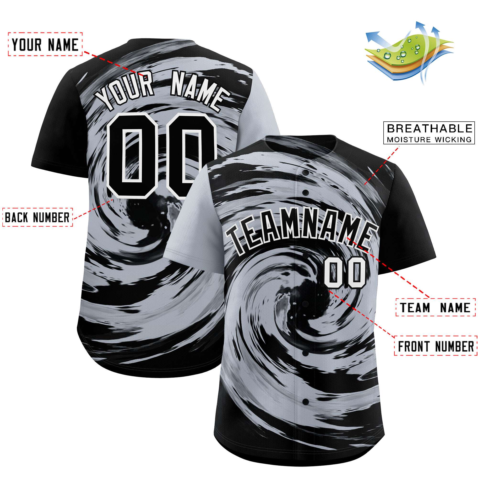 Custom Silver Black Swirl Graffiti Pattern Authentic Baseball Jersey