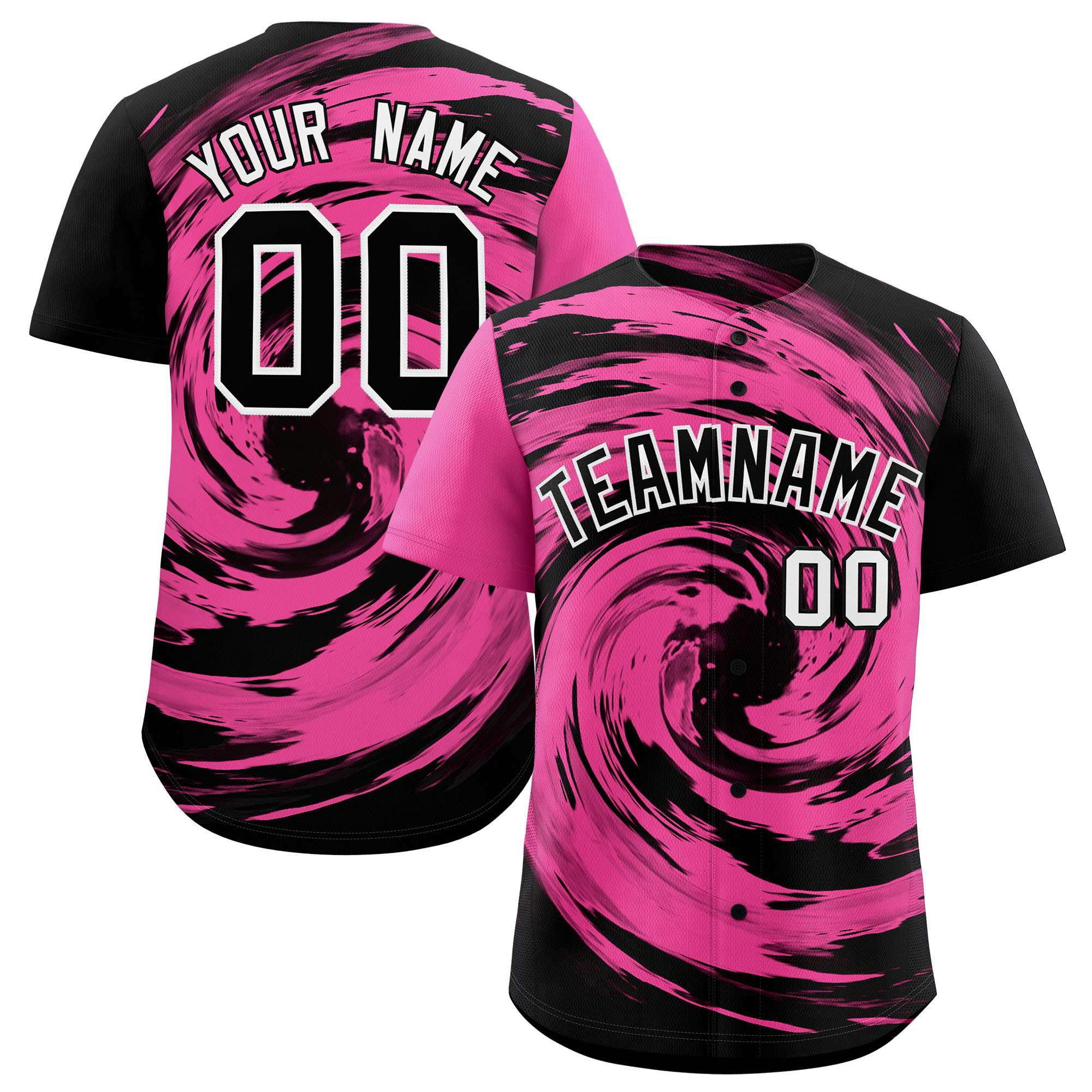 Custom Pink Black Swirl Graffiti Pattern Authentic Baseball Jersey