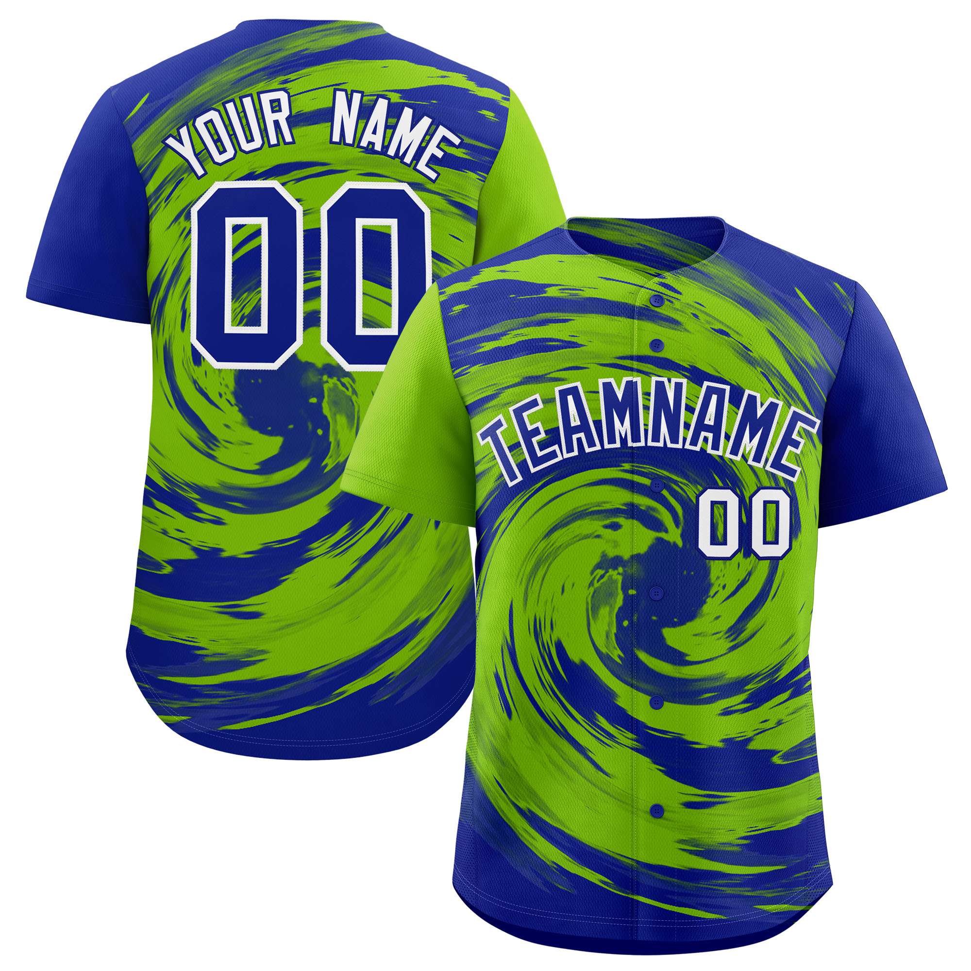 Custom Neon Green Royal Swirl Graffiti Pattern Authentic Baseball Jersey