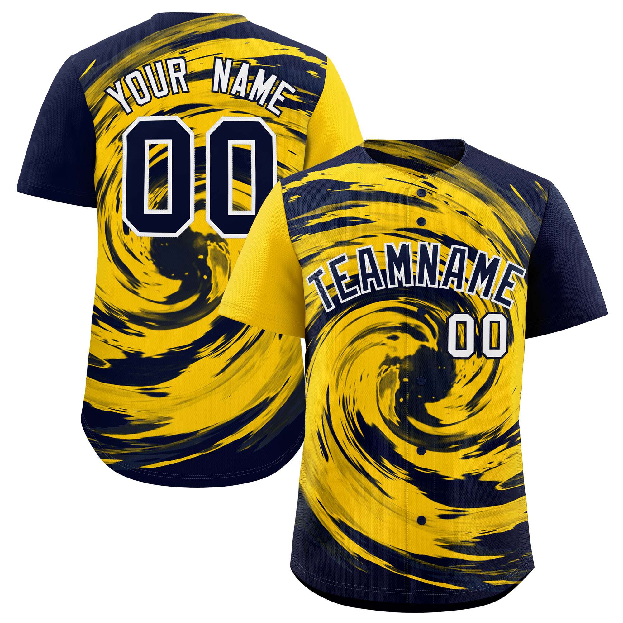 Custom Gold Navy Swirl Graffiti Pattern Authentic Baseball Jersey