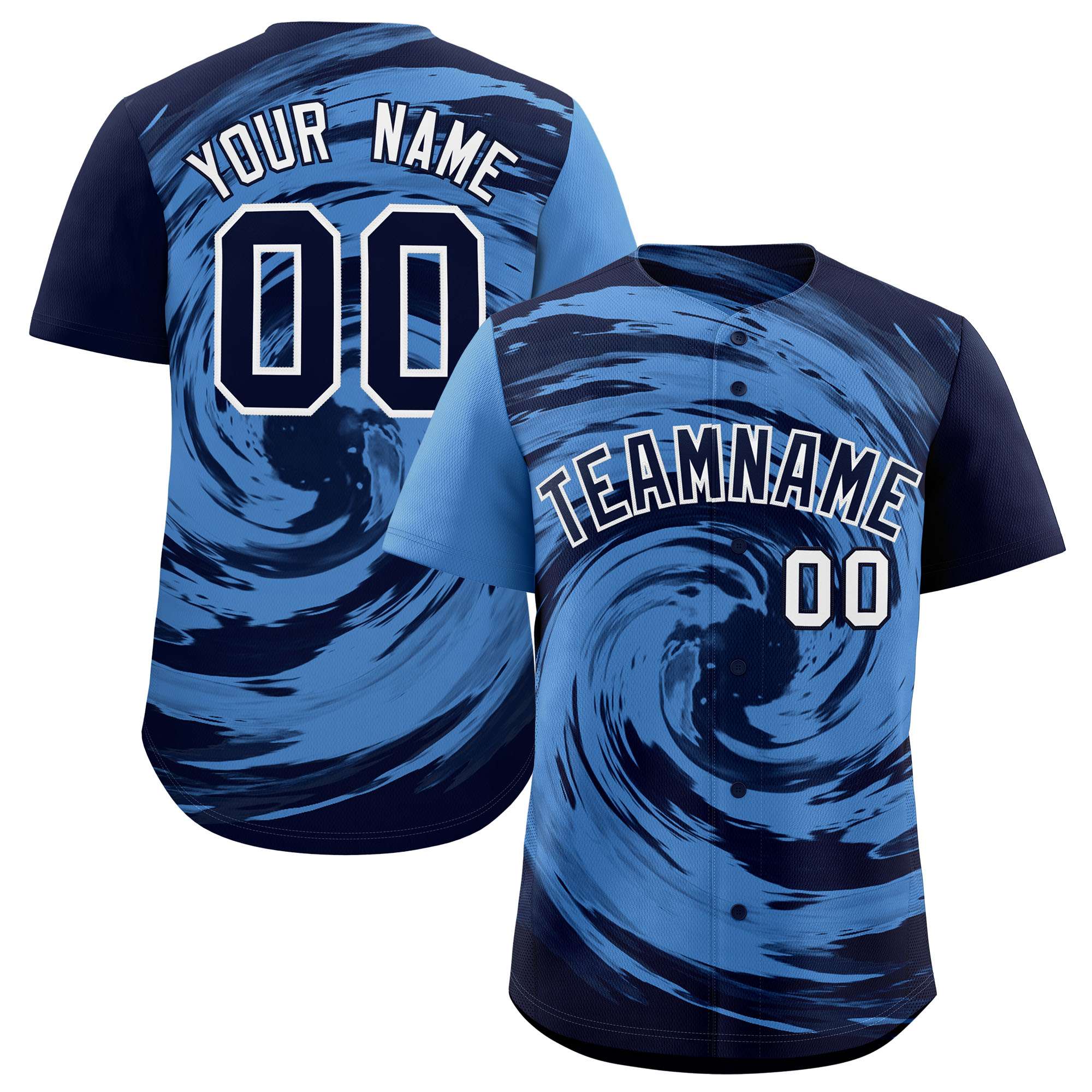 Custom Light Blue Navy Swirl Graffiti Pattern Authentic Baseball Jersey