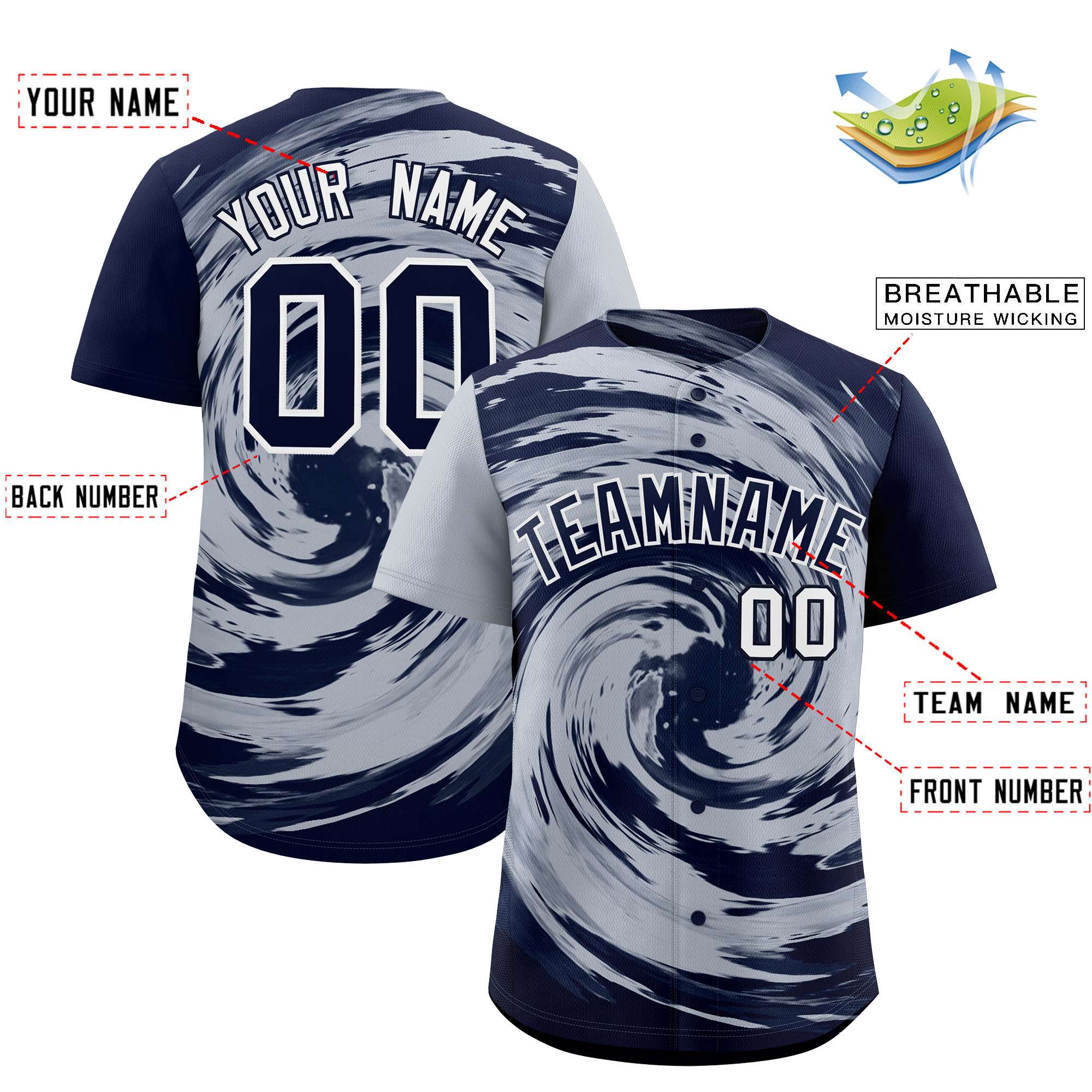 Custom Silver Navy Swirl Graffiti Pattern Authentic Baseball Jersey