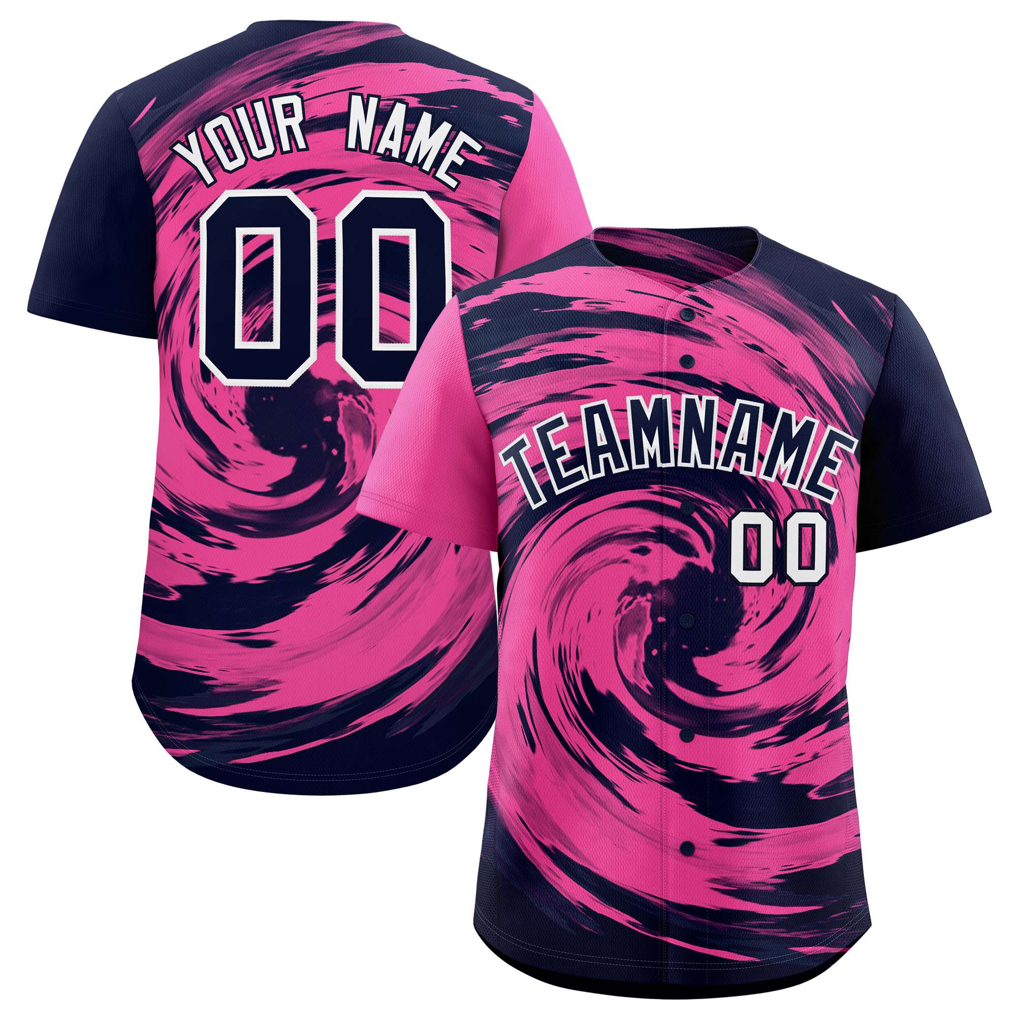 Custom Pink Navy Swirl Graffiti Pattern Authentic Baseball Jersey