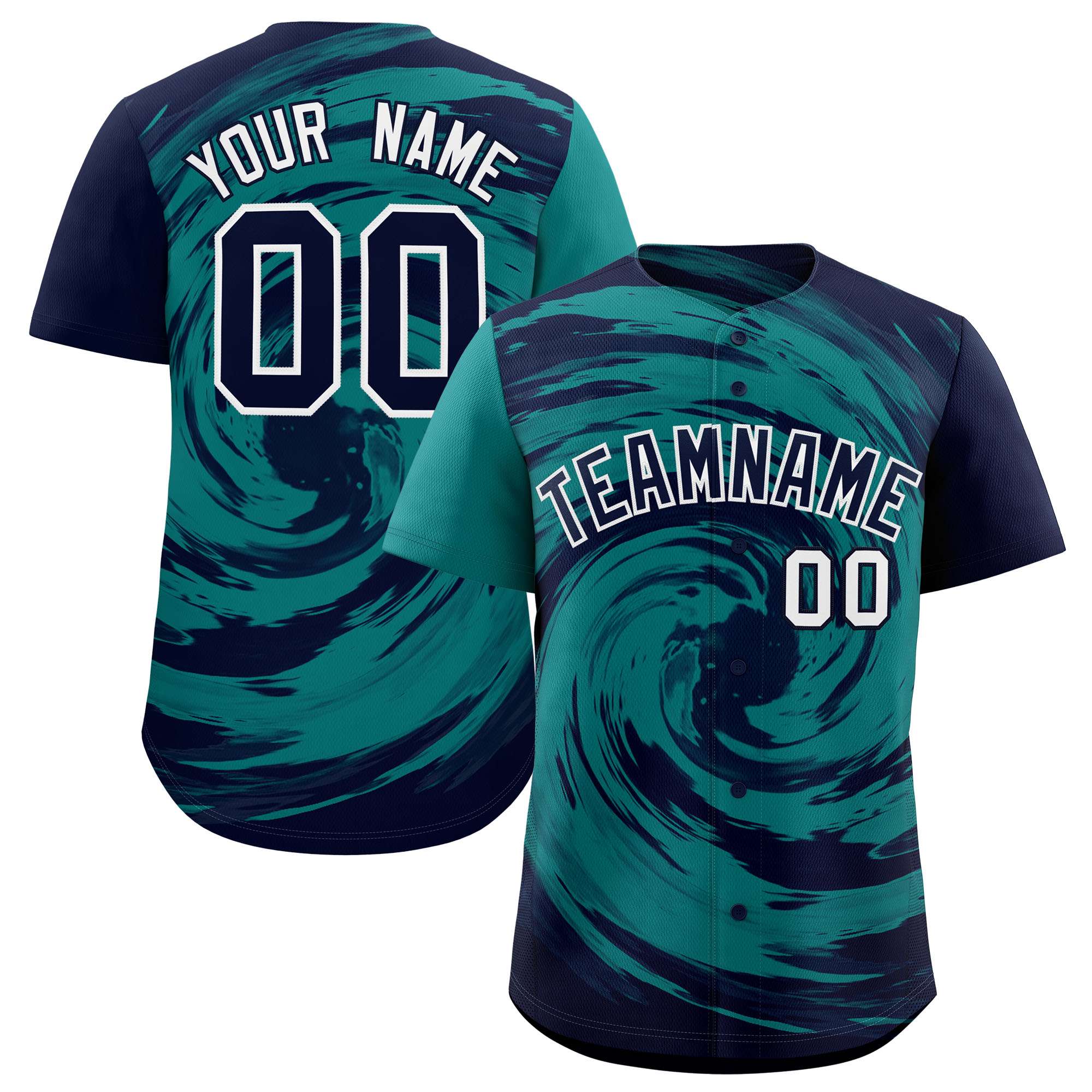 Custom Aqua Navy Swirl Graffiti Pattern Authentic Baseball Jersey