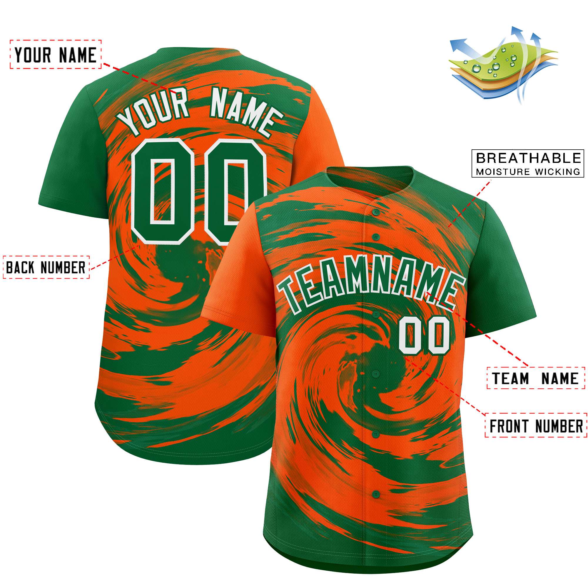 Custom Orange Kelly Green Swirl Graffiti Pattern Authentic Baseball Jersey