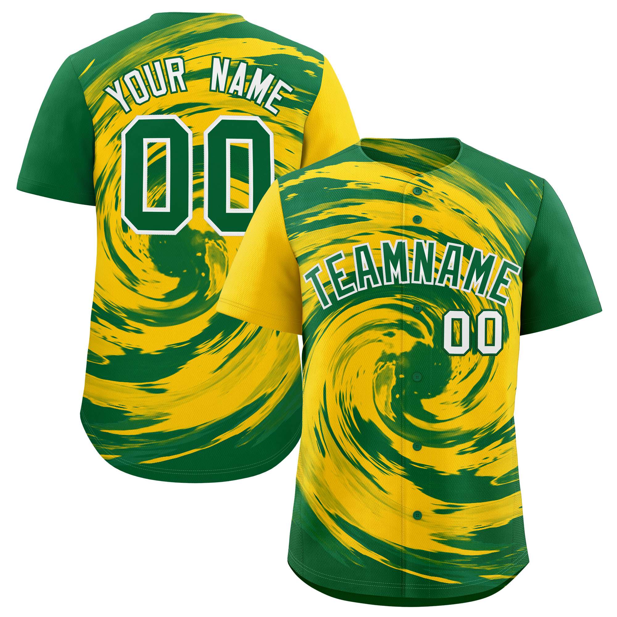 Custom Gold Kelly Green Swirl Graffiti Pattern Authentic Baseball Jersey