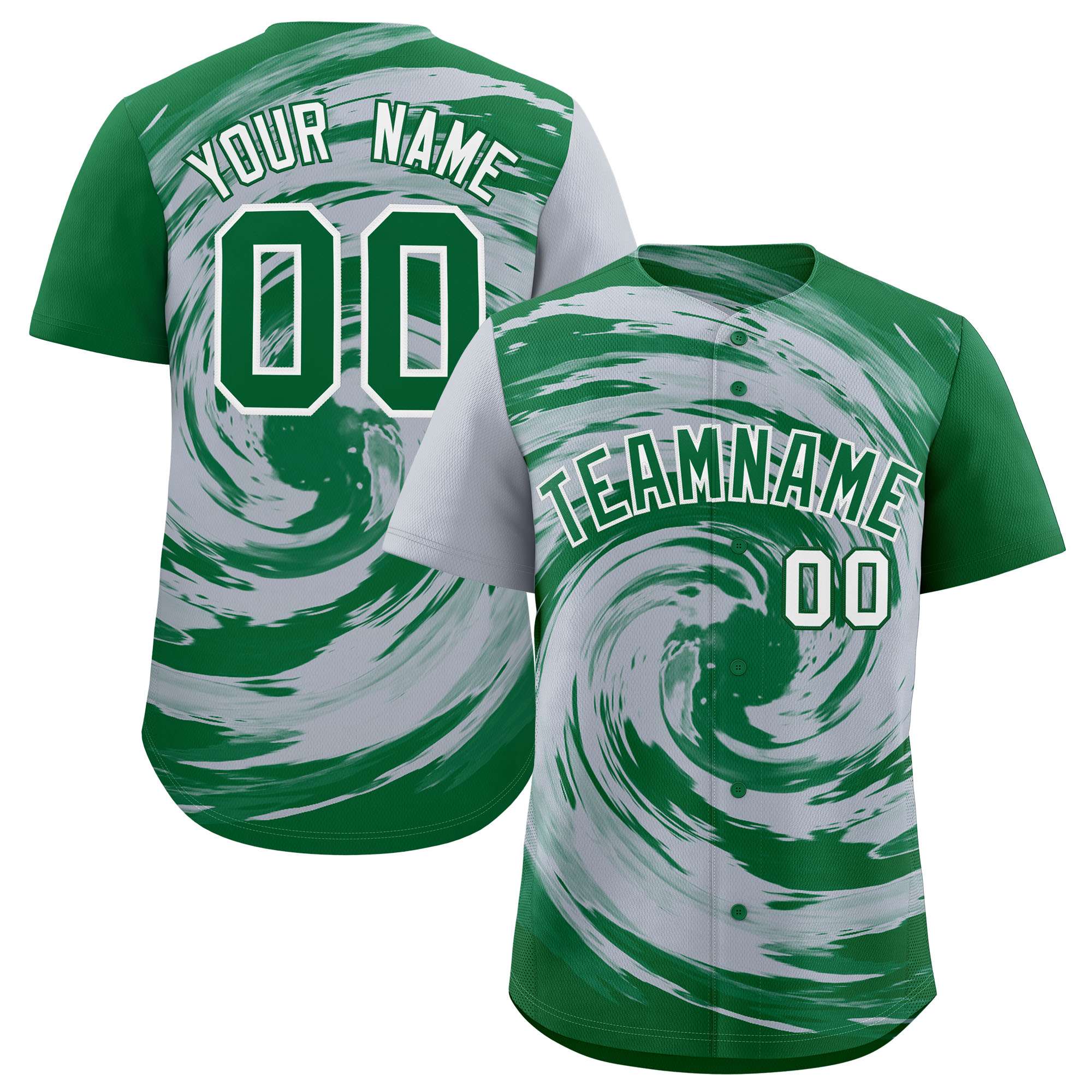 Custom Silver Kelly Green Swirl Graffiti Pattern Authentic Baseball Jersey