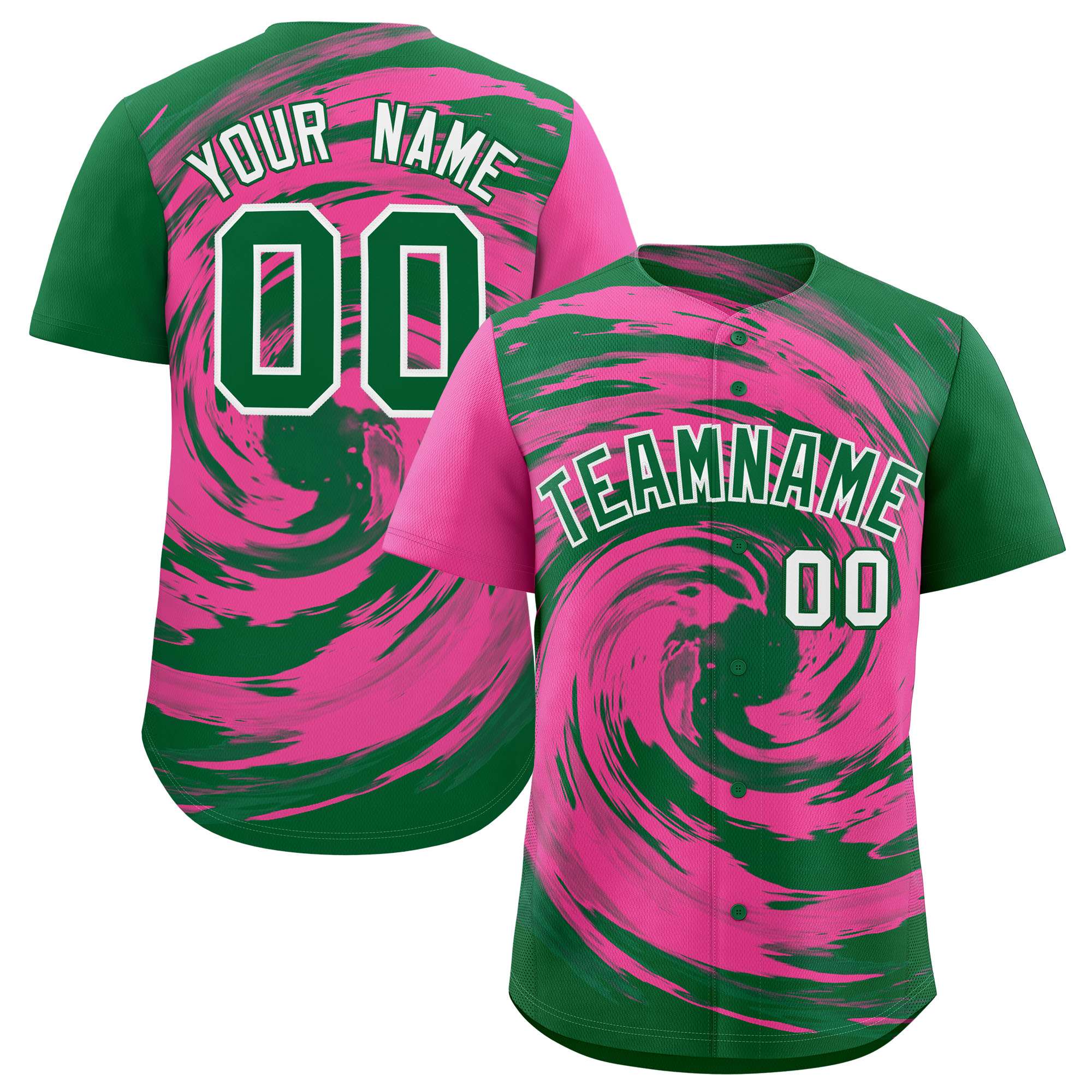 Custom Pink Kelly Green Swirl Graffiti Pattern Authentic Baseball Jersey