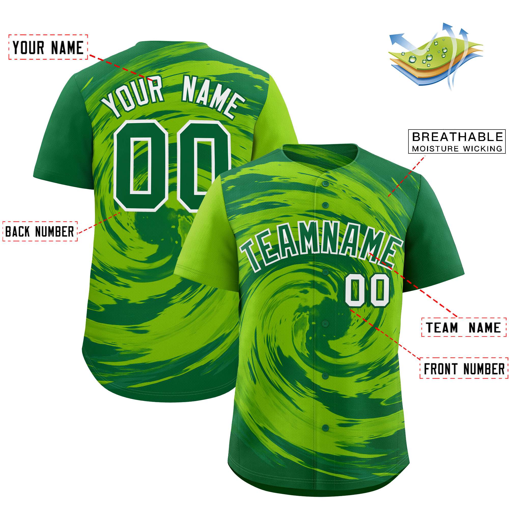 Custom Neon Green Kelly Green Swirl Graffiti Pattern Authentic Baseball Jersey