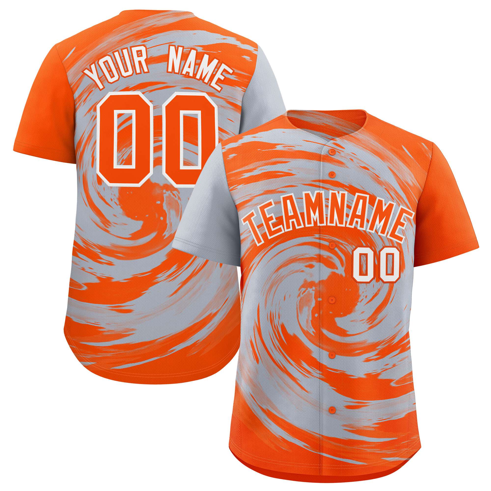 Custom Silver Orange Swirl Graffiti Pattern Authentic Baseball Jersey