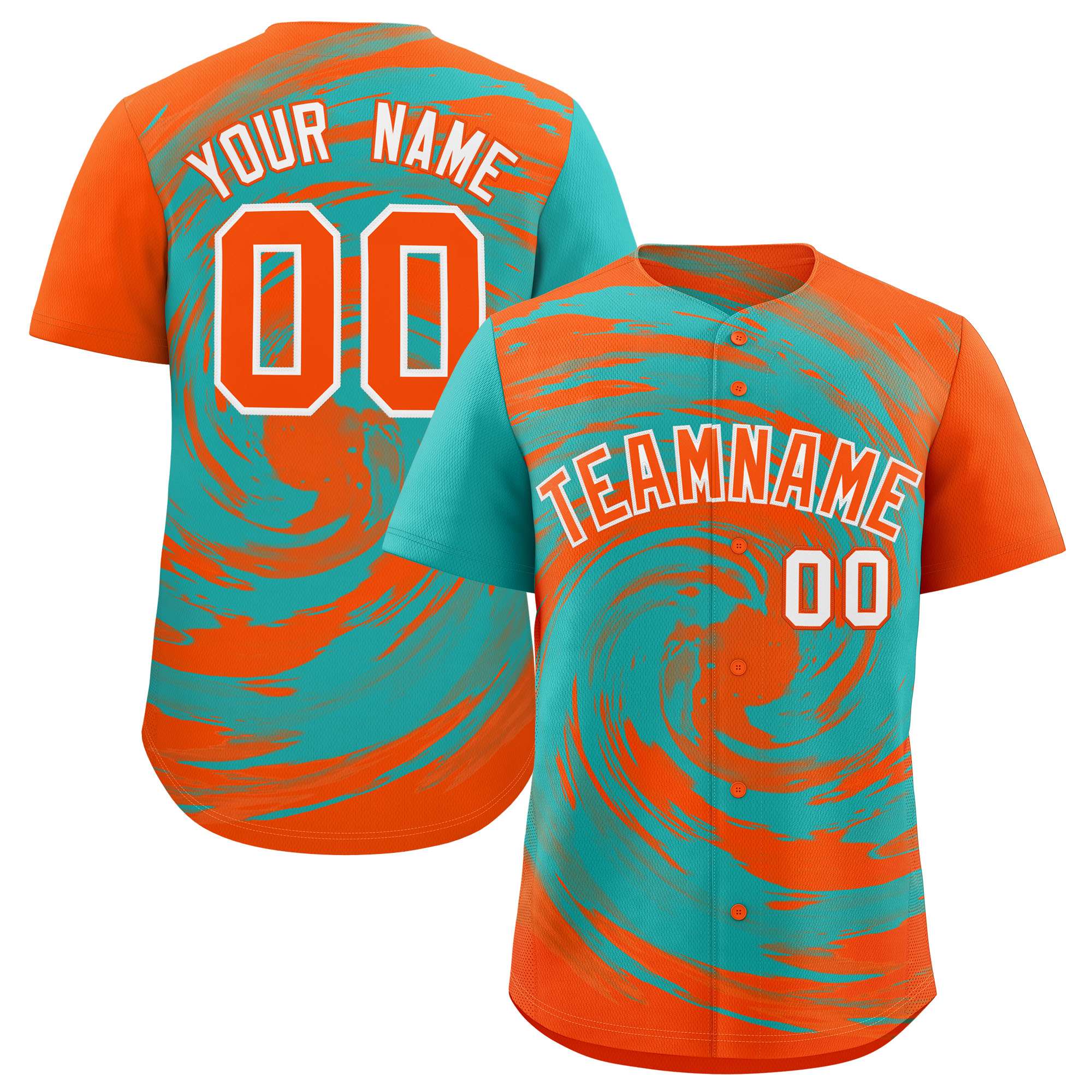 Custom Aqua Orange Swirl Graffiti Pattern Authentic Baseball Jersey