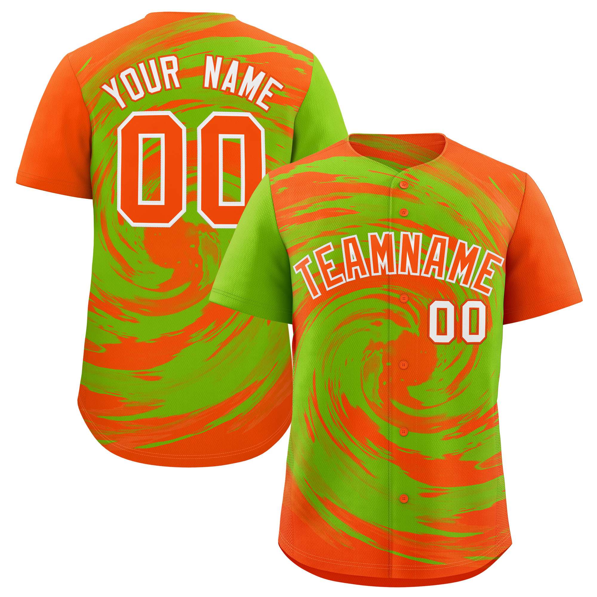 Custom Neon Green Orange Swirl Graffiti Pattern Authentic Baseball Jersey